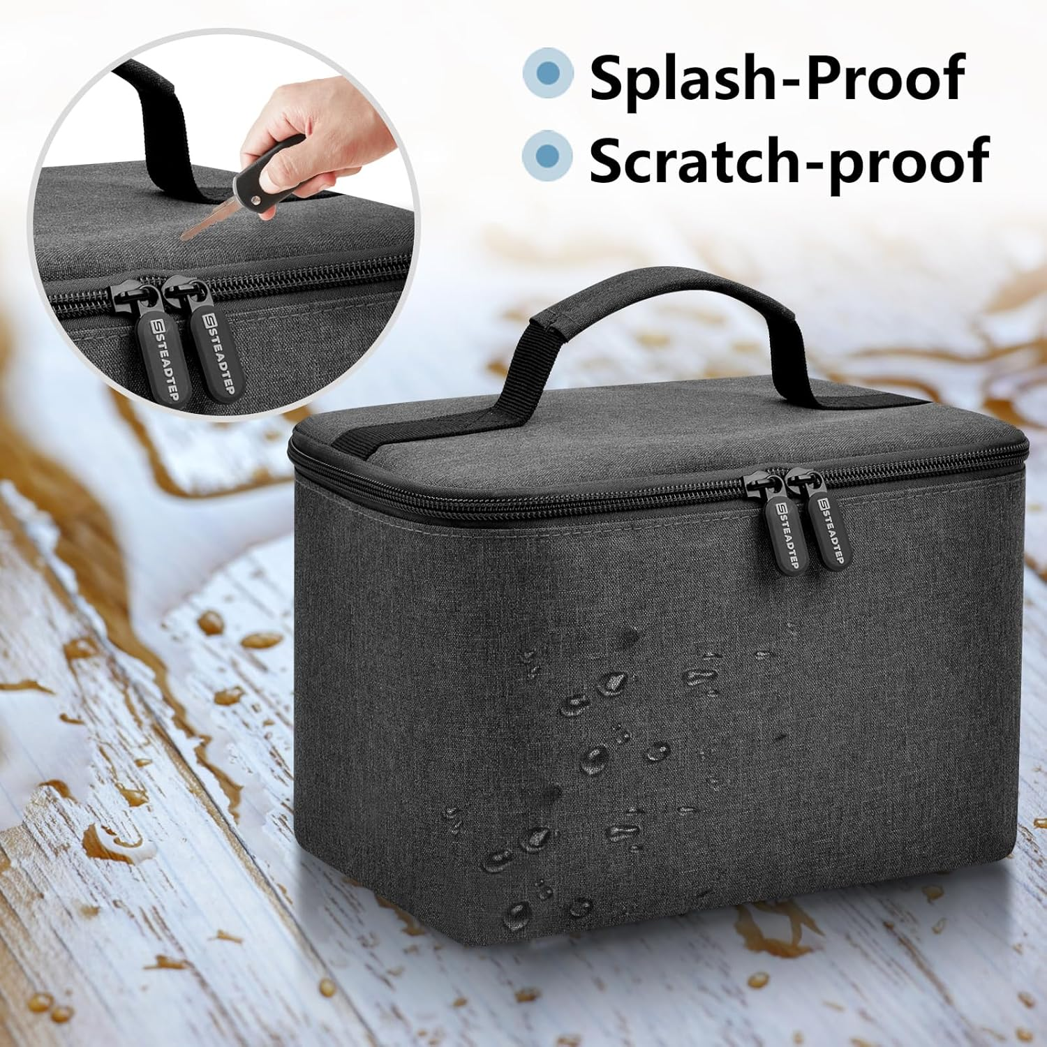 Steadtep Digital Hand Mixer Carrying Bag for Kitchenaid 5/6/ 7/9 Ultra Power Speed Hand Mixers, Portable Travel Storage Case Bag with Handle for Kitchen Aid Mixer Accessories (Box Only) - Grey image number 5