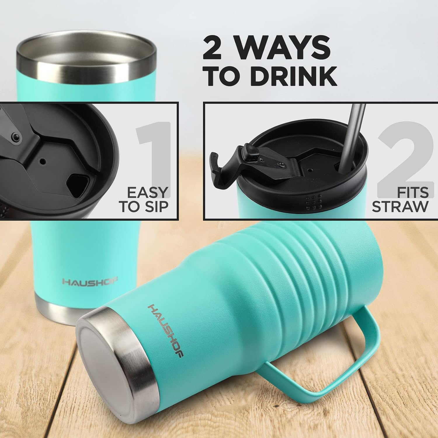 HAUSHOF 710Ml Insulated Coffee Cup with Handle, Stainless Steel Vacuum Insulated Tumbler, Double Wall Travel Mugs with Leakproof Lid, 24 Oz, BPA Free - Blue image number 4