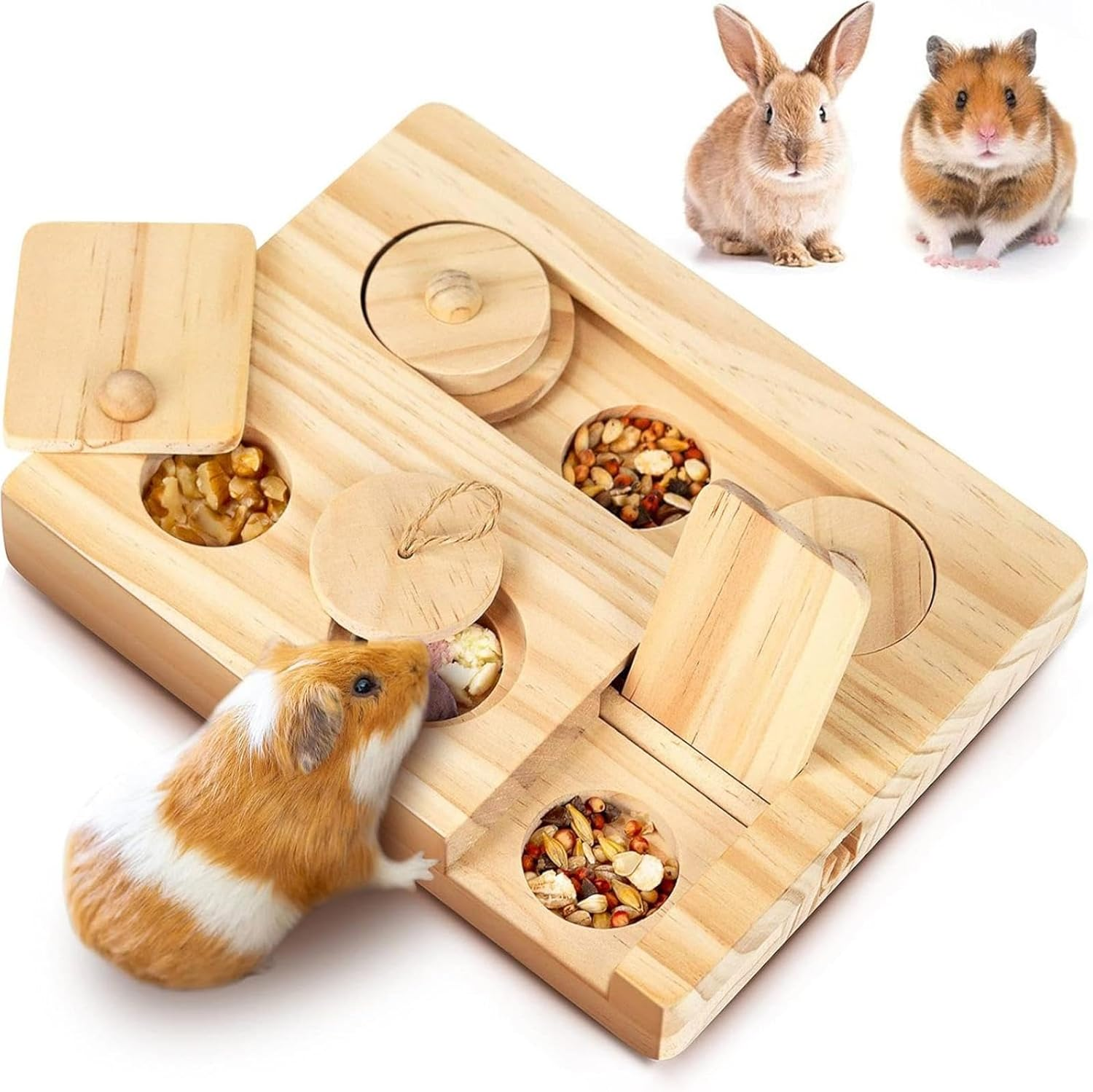 6-In-1 Wooden Small Animal Foraging & Puzzle Activity | Interactive Treat Dispenser for Rabbits, Guinea Pigs, Hamsters & Rodents | Natural Pet Enrichment for Aussie Pets