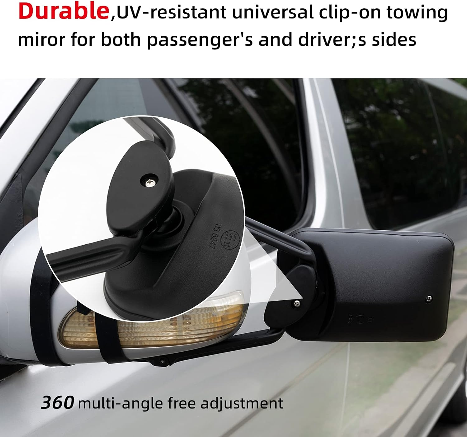 XUKEY Clip-On Towing Mirror, Fits Most Cars,Trucks,Caravans and SUV, Rotates 90 Degrees for Vertical and Horizontal Use image number 4