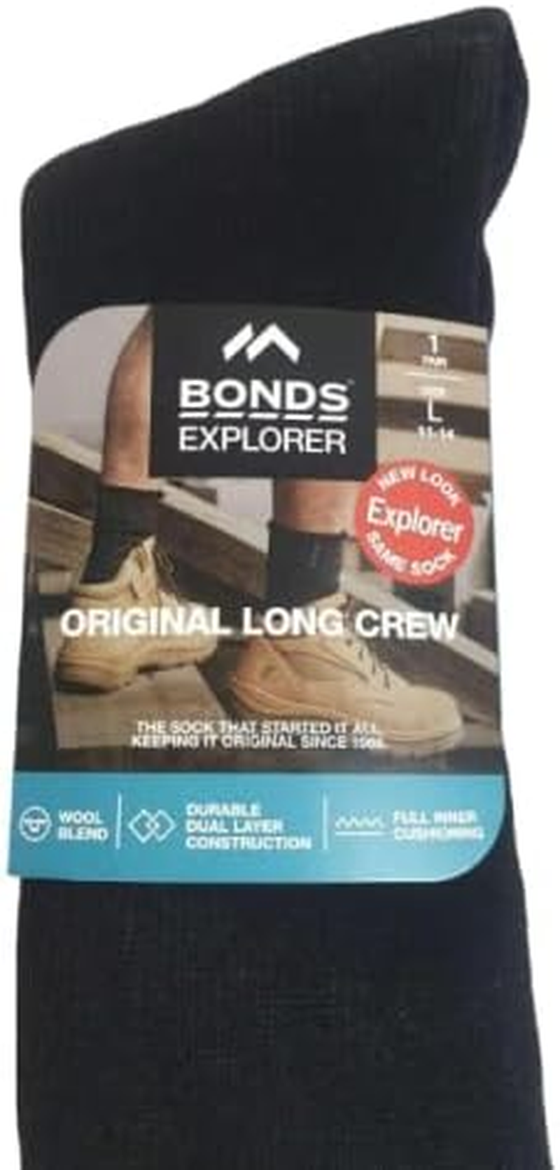 Long Mens Original Holeproof Explorer Wool Blend Socks Black Outdoor Work Size image number 1