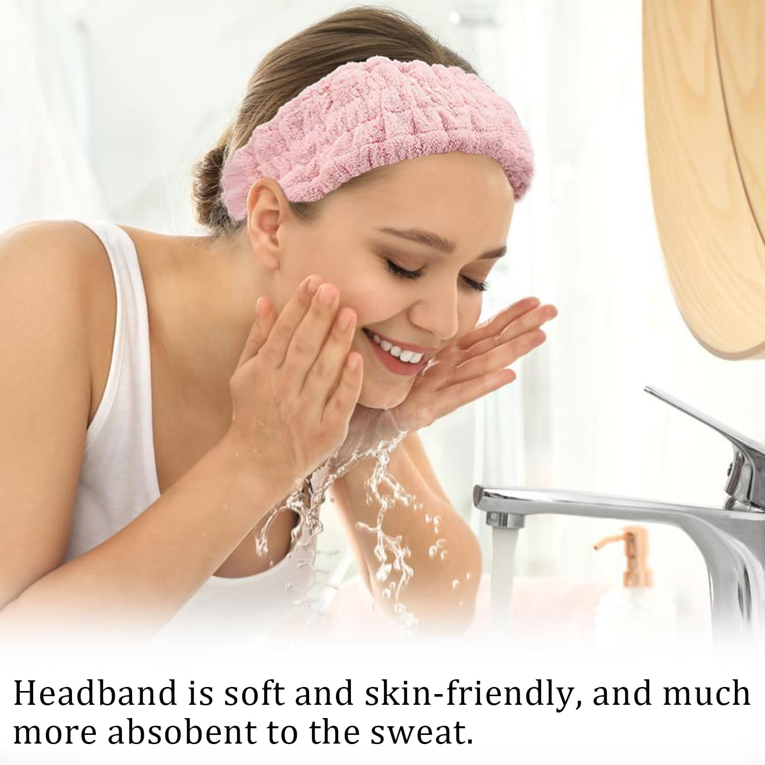 SYEYCW 4 Pcs Headband for Washing Face, Facial Makeup Headband, Coral Fleece Spa Beauty Headband, Elastic Soft Terry Cloth Hairband, for Shower, Yoga, Sports, Skincare, Black, Grey, Pink, White image number 1