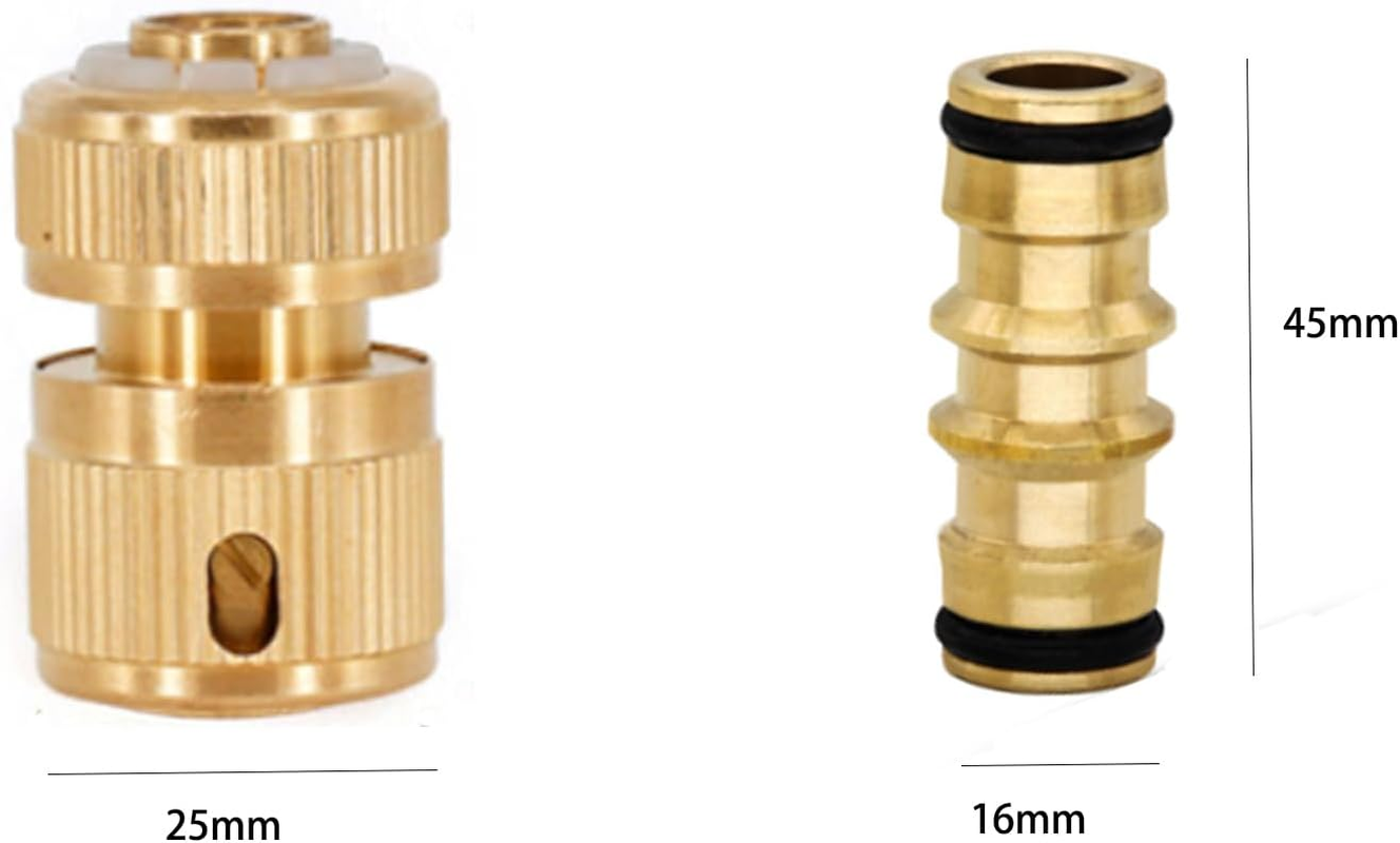 5PCS Brass Garden Hose Connectors, Garden Hose Tap Connector Pipe Fittings Kit, 2 Hose 1/2" End Quick Connect, 2 Hose Tap Connector 1/2'' and 1 Double Male Connector for Join Garden Hose Pipe image number 5