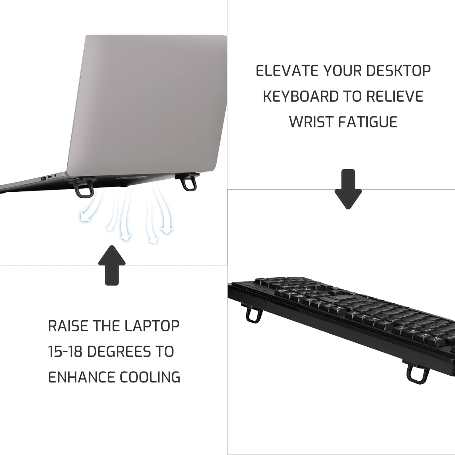 2 PCS Portable Invisible Laptop Stand, Mini Aluminum Feet Lifter, Self-Adhesive Foldable Cooling Riser, Computer Keyboard Mount Kickstand, Suitable for 12-17 Inches, Black - Gold image number 6