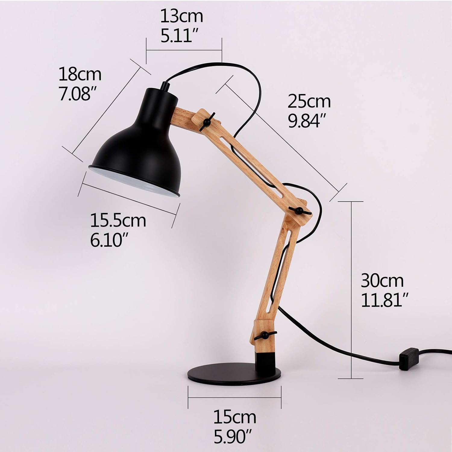FIRVRE Desk Lamp Flexibly Adjustable Architect Wooden Desk Lamp Swing Arm Goose Necktable Table Lamp Portable Reading Light for Bedroom Study Home Office image number 1