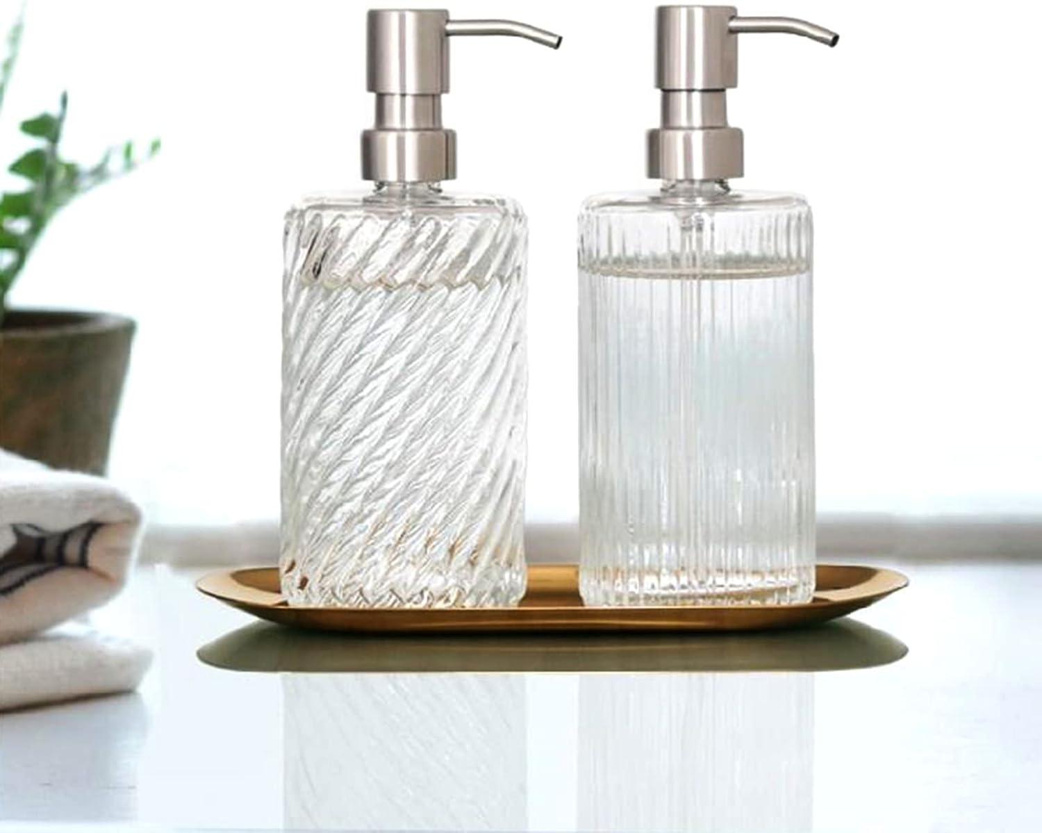 Reusable Soap Dispenser Pump Head 304 Stainless Steel Brushed Finish Pump Head 28/400 (26 Mm - 28Mm) Neck Size Replacement for Kitchen Bathroom (Silver) image number 1