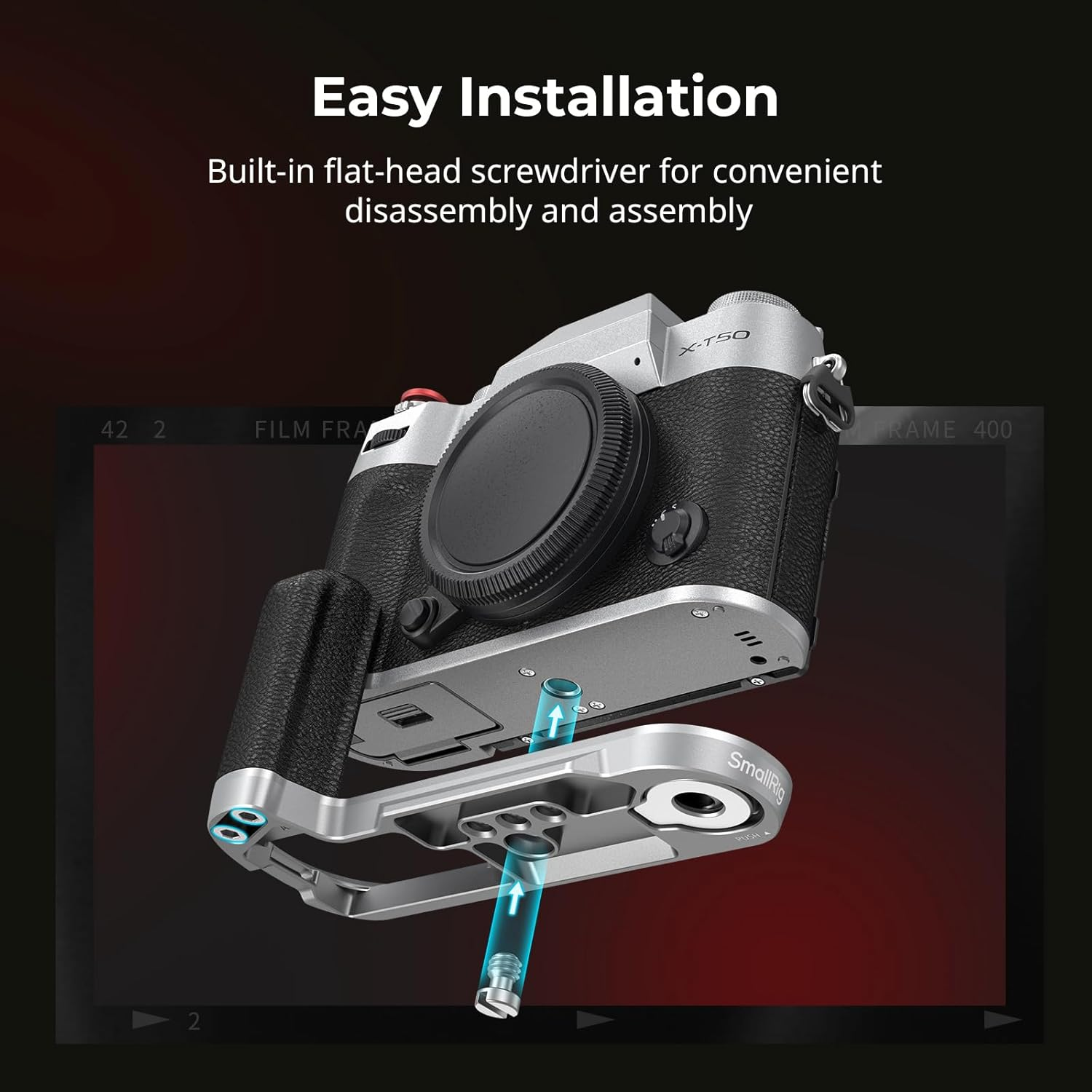 SMALLRIG X-T50 Handgrip, Silicone L-Shape Handle for FUJIFILM X-T50 Camera, Built-In Quick Release Plate for Arca, with Shutter Button and Hot Shoe Cover, Silver - 4713 image number 2