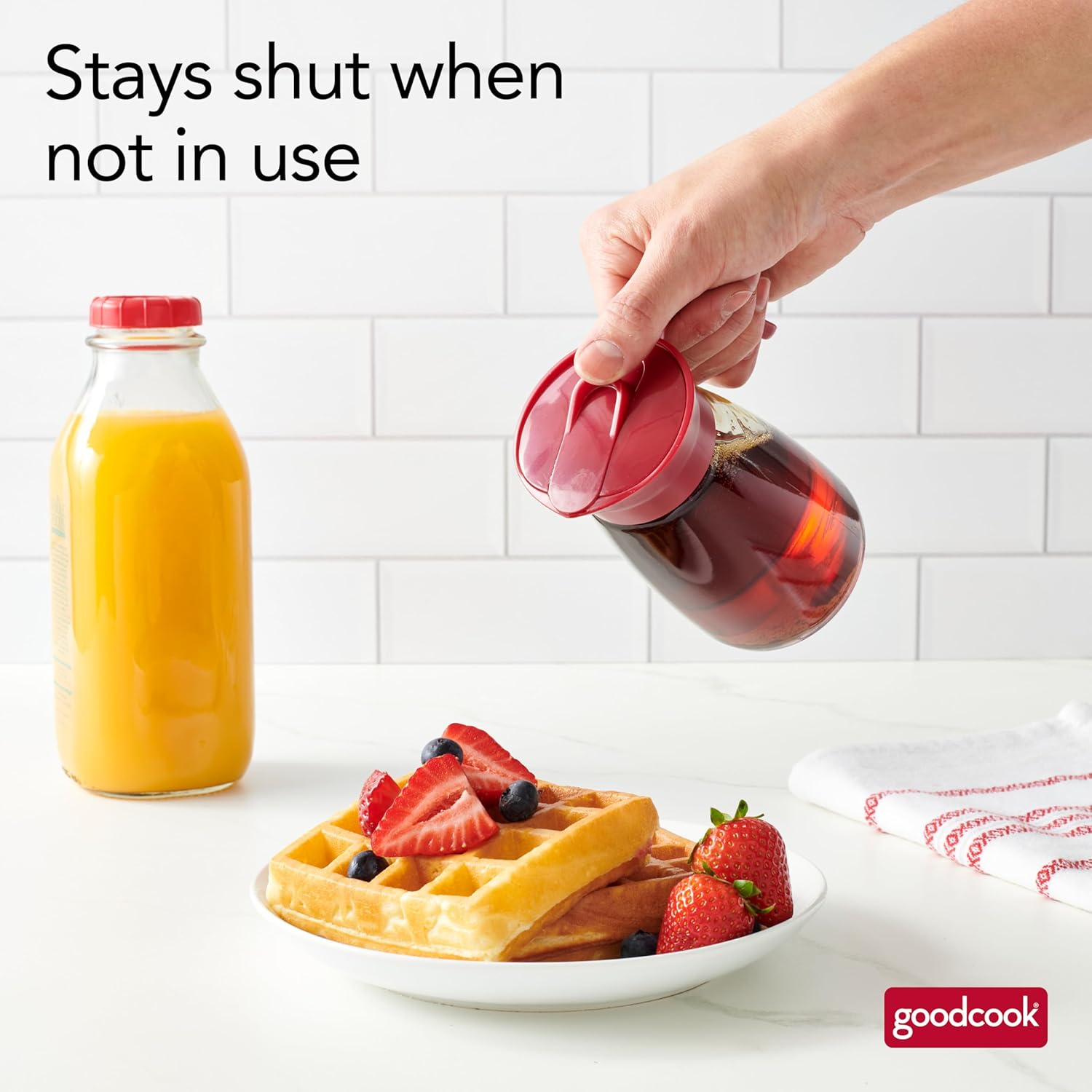 Goodcook 12 Oz. Glass Syrup Dispenser with Lid, Clear/Red image number 3