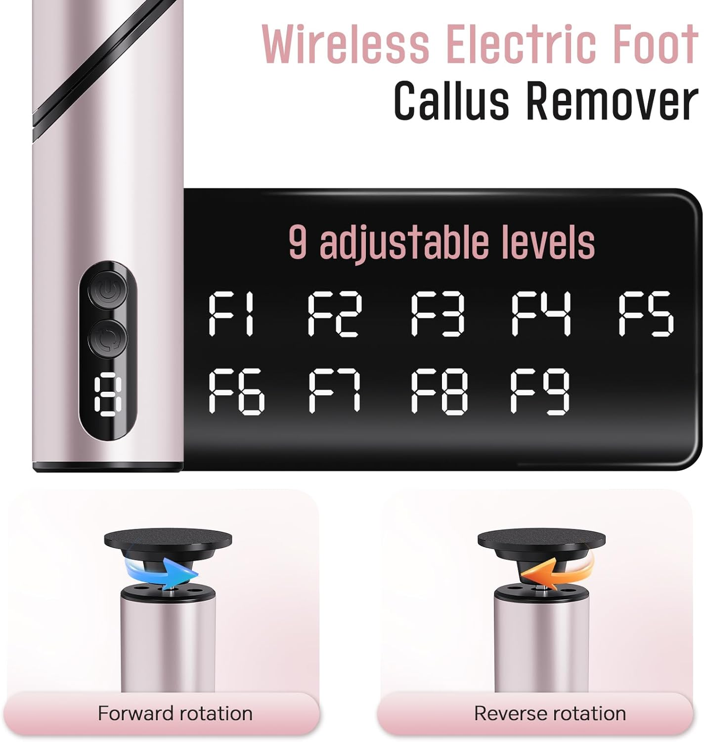 Electric Foot Callus Remover, Wireless 2-In-1 Rechargeable Foot File Callus Remover for Feet, Max 900RPM 9 Adjustable Speeds Foot Scrubber for Dead Skin Pedicure Cracked （1 Pack） image number 1