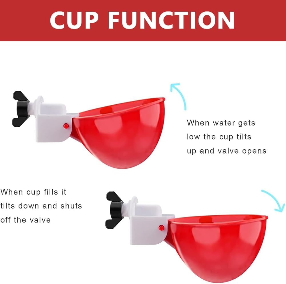 8-Pack Automatic Chicken Waterer Cups &ndash; Large Poultry Water Feeder with Tee Fittings for Ducks, Chicks, Turkeys, Geese, Bunnies & Birds (Red) image number 1