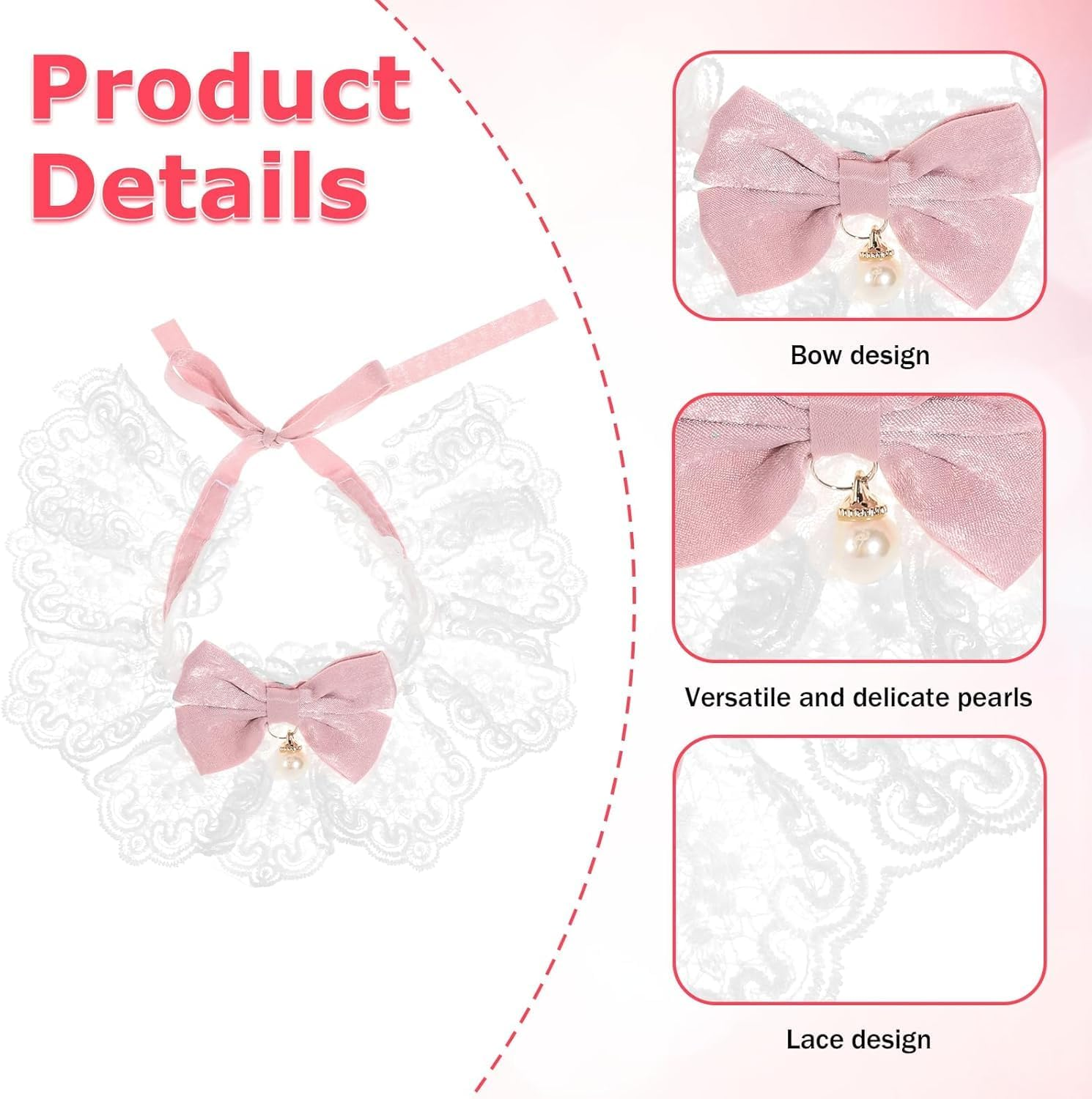 JCBCKJ Cute Cat Bow Collar Breakaway Floral Aesthetic Cats Bowtie Collar Bow Tie with Bell for Indoor Cats Kitten and Small Dogs Puppies (Pink, M (7-11Lbs))