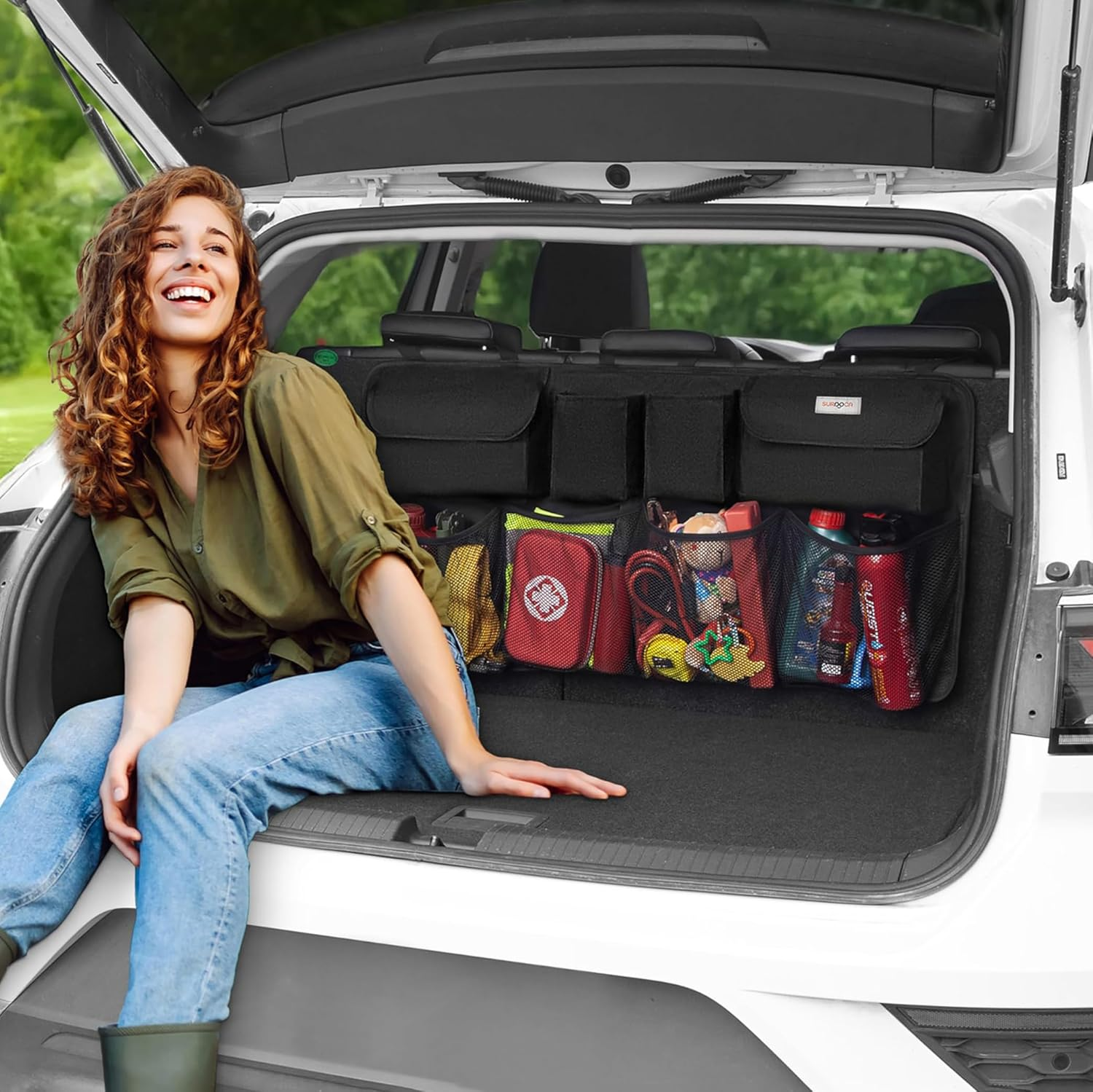 Car Boot Organiser Waterproof Kick Mats Car Organiser Seat Back Protectors, Multi-Pocket Children'S Travel Storage, Durable Foldable Cargo Net Storage for Car Backseat Cover image number 3