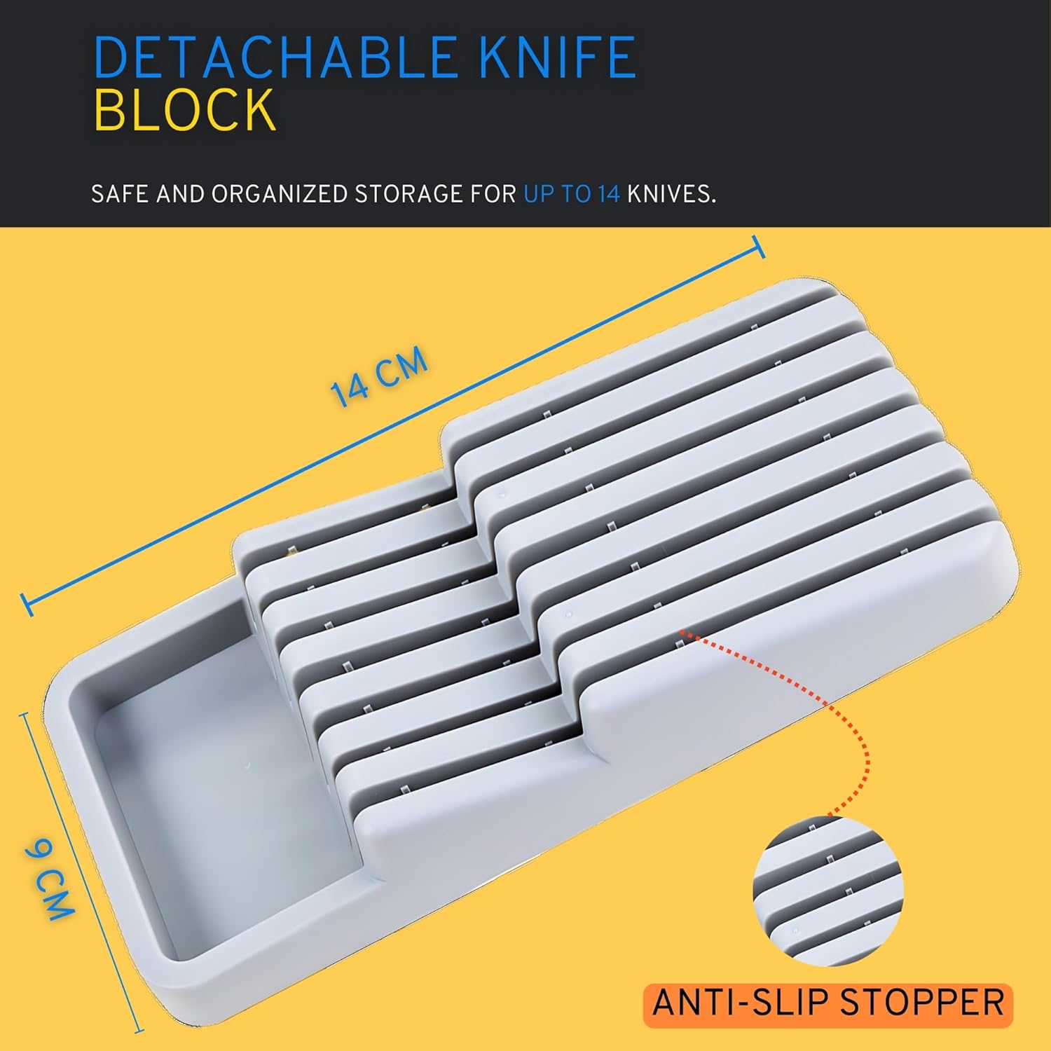 Daffodily Premium Cutlery Drawer Organiser Adjustable Cutlery Tray Extendable Kitchen Drawer Organiser for Forks, Spoons, Knives - Silverware & Flatware Holder. (TRAY + KNIFE BLOCK) image number 5