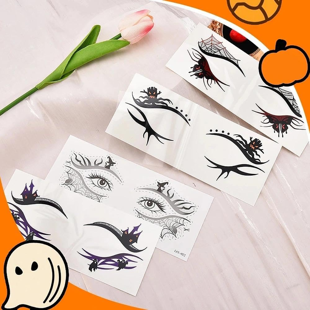 Halloween Eye Shadow Sticker with Butterfly Ghost Colorful Witch Eyeliner Temporary Tattoos Eyeshadow Stickers for Women Girls Halloween Carnival Festival Masquerade Accessories 4Pcs - Purple image number 3