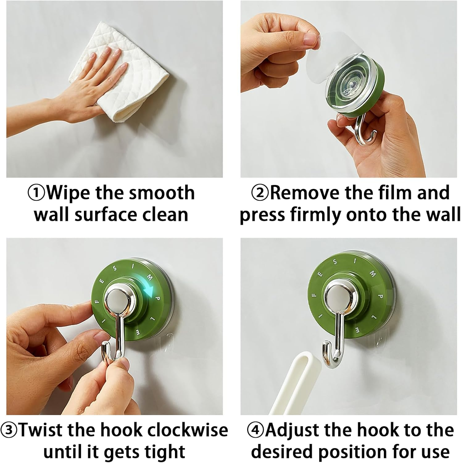 Aofly 3 Pcs Suction Cup Hooks, Key Holder Wall Mount, Door Hanger, Waterproof Wall Hooks for Shower Towel, Coat, Key, Hat, Reusable Vacuum Suction Hooks for Bathroom Kitchen (Brown) - Green image number 5