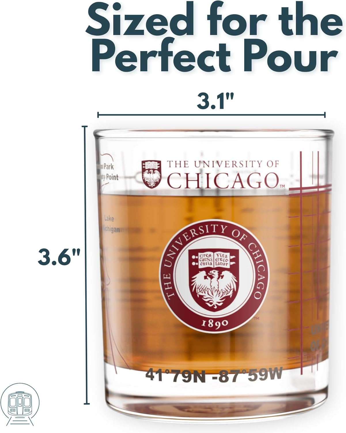 Greenline Goods &ndash; University of Chicago Maroons College Whiskey Glasses (Set of 2), 10 Oz &ndash; Full-Color Logo + Campus Map