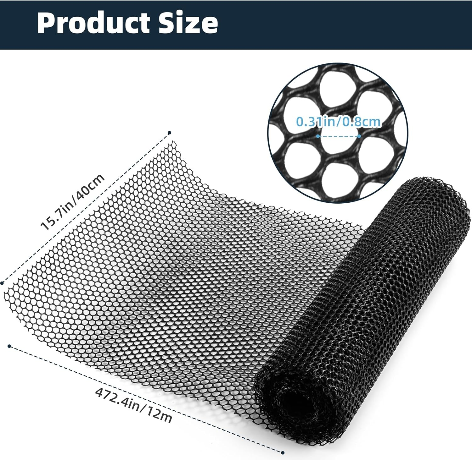 Chicken Wire Mesh Roll with 100 Pcs Fixed Straps, Heavy Duty Garden Plastic Fencing Net, Durable Rust-Proof Poultry Breeding Fence & Temporary Yard (40Cm X 12M (8Mm Holes))