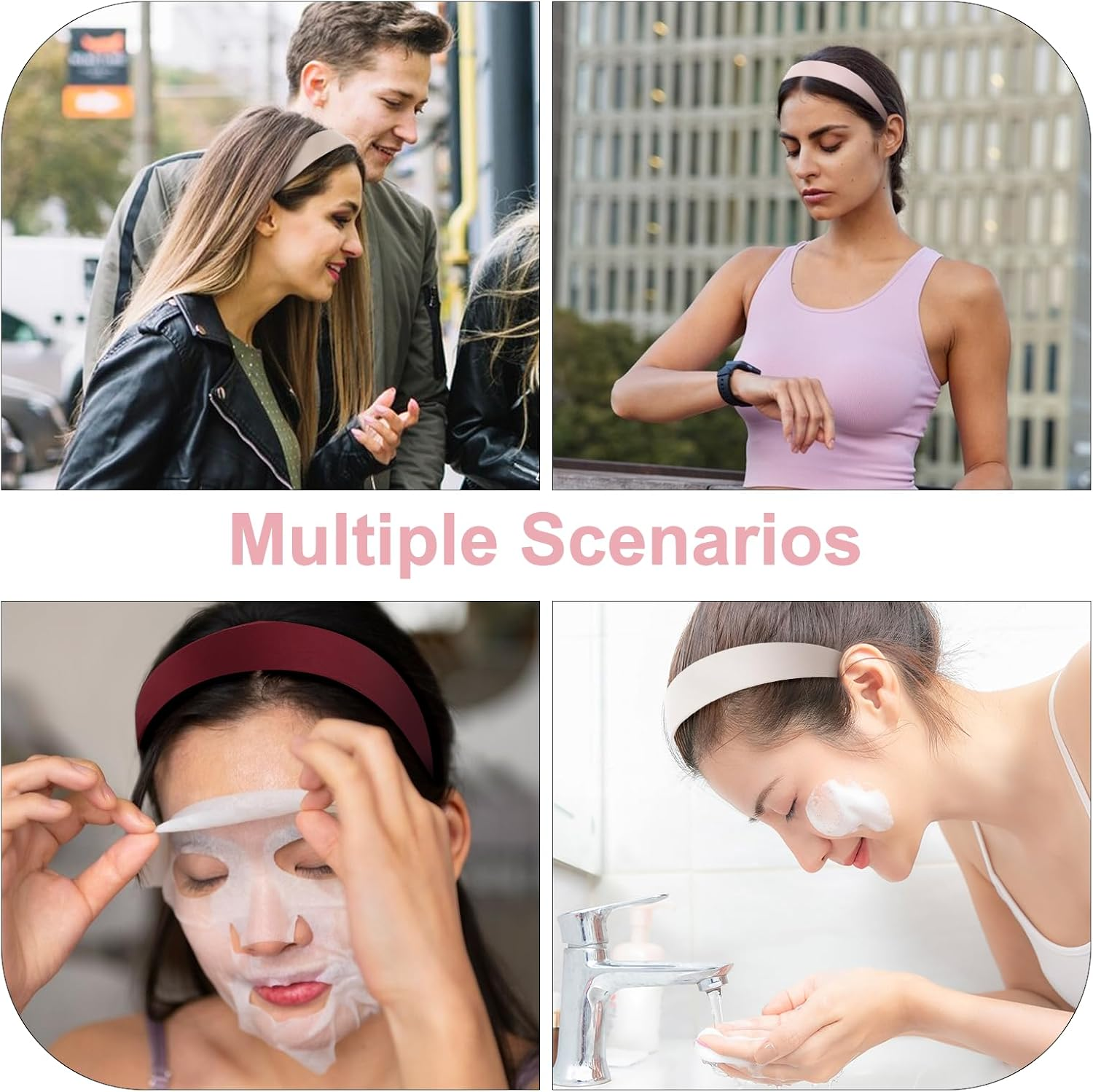 Pack of 10 Women'S Wide Non-Slip Headbands, 3 Cm, Satin Headbands, Hair Bands for Women, DIY Hair Accessories, Girls for Holiday Outfits, Everyday Outfits, 10 Colours image number 6