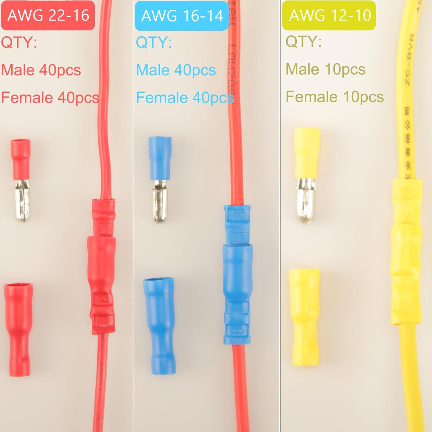 180Pcs Bullet Connectors Male and Female, Bullet Wire Terminals Crimp Terminal Automotive Electrical Connectors Motorcycle Connector Butt Insulated Waterproof Terminals