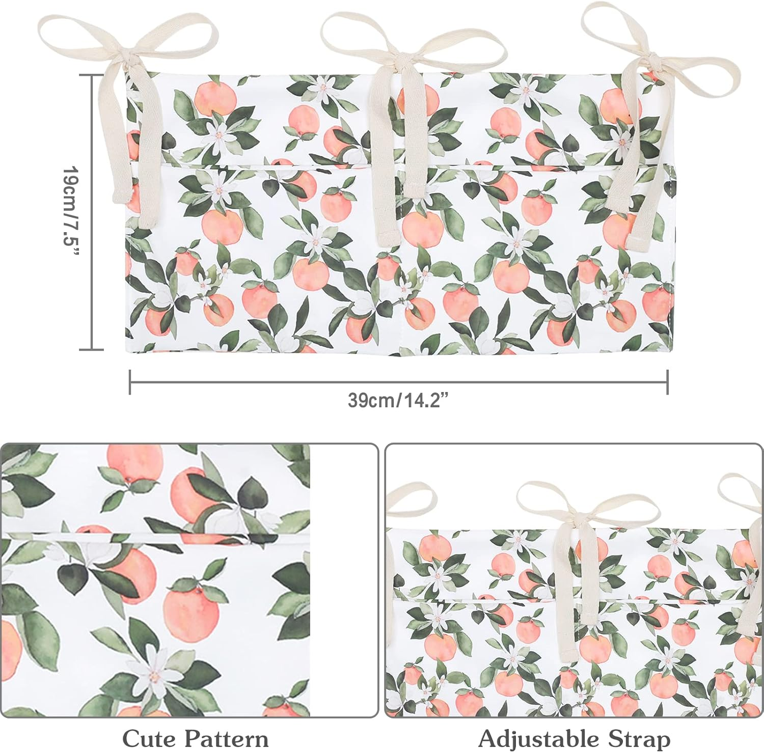 Winmany Baby Crib Organizer Cot Caddy Bed Storage Bag 2 Pockets Bedside Hanging Diaper Nursery Organizer for Diapers Toys Clothing (Orange) image number 5