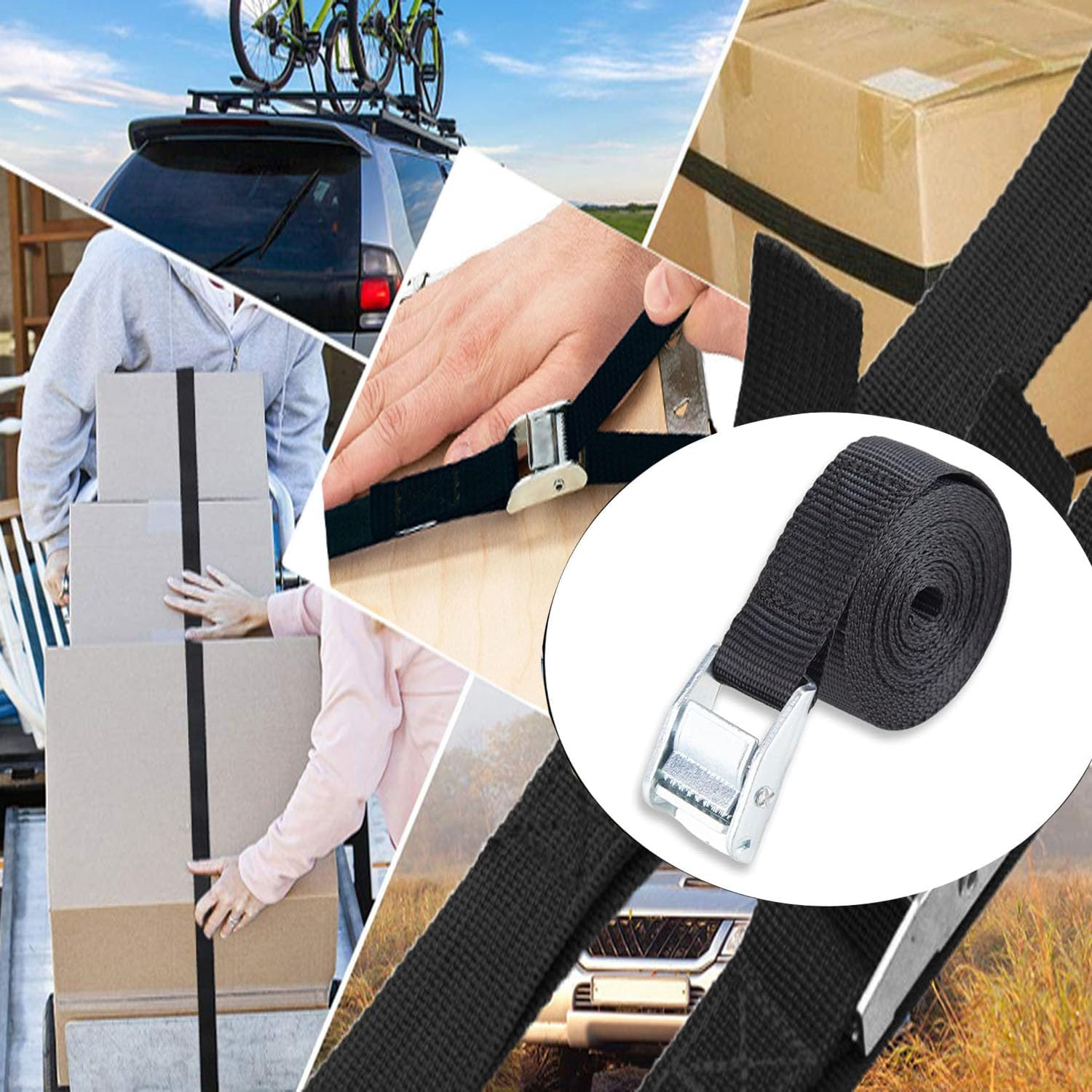 12Pcs Lashing Straps, 1M Ratchet Tie down Straps with Buckle, Adjustable Nylon Cargo Strap, Heavy Duty Tensioning Belts, Binding Fastening Tightening Belt for Trucks, Boxes, Motorcycle, Bike image number 1