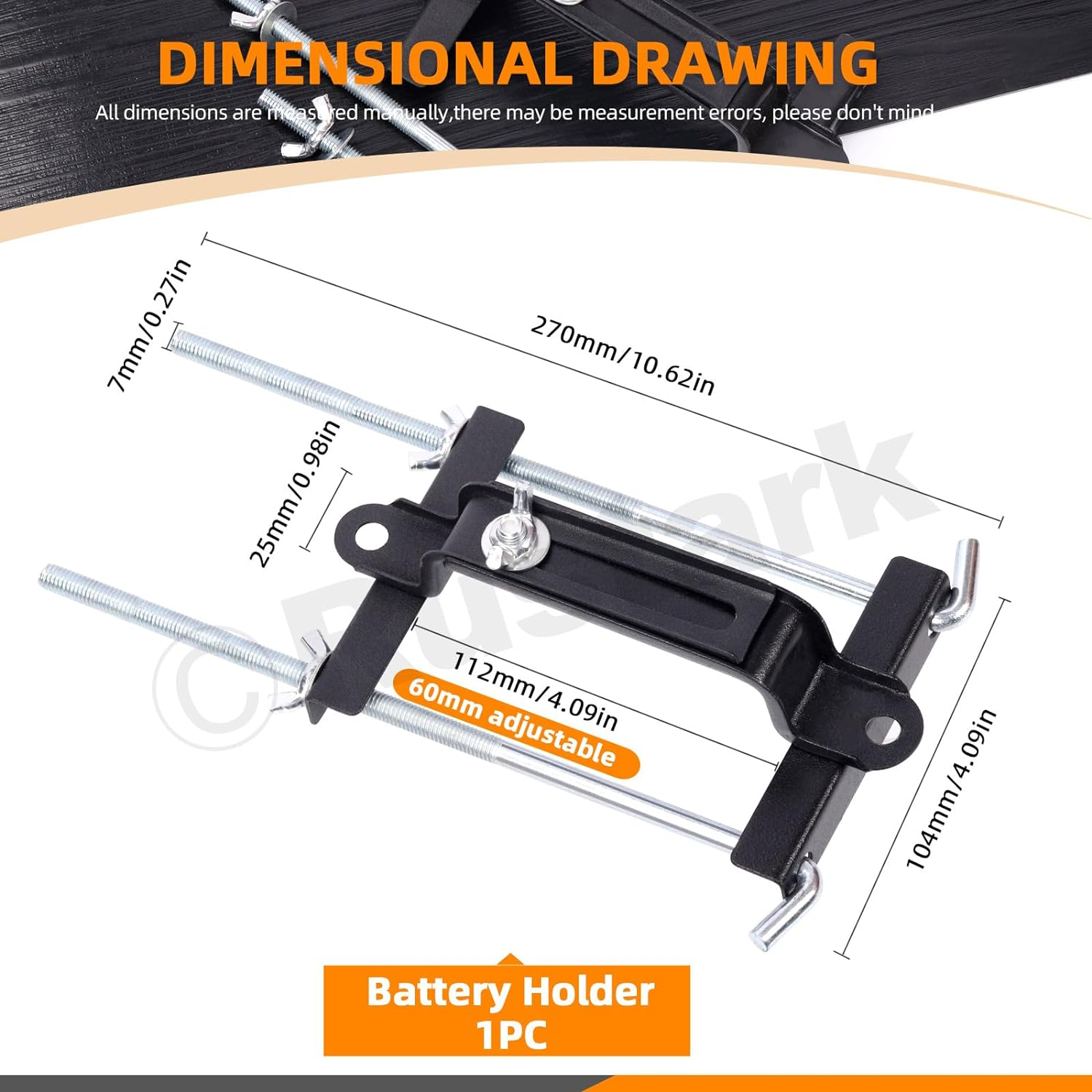 10.6&rdquo;/27Cm Adjustable Battery Hold down Kit Universal Car Battery Holder Universal Crossbar with J Bolt Battery Hold down Bracket for Cars Suvs image number 1