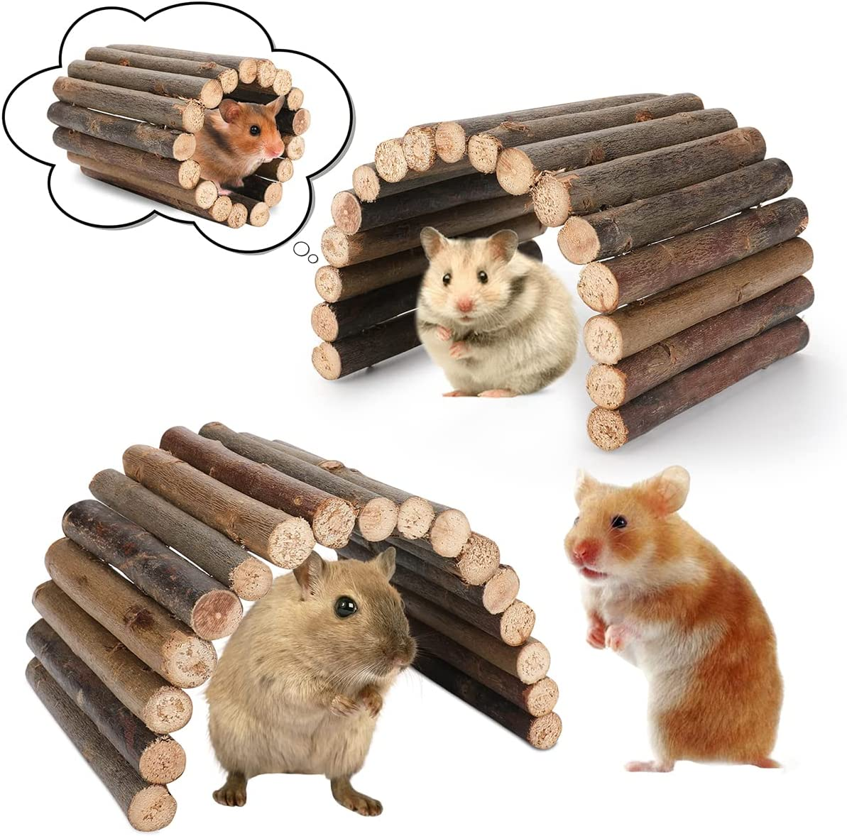 Hamster Toys Guinea Pig Toys Hamster Wheel Hamster Cage Accessories Small Animal Molar Chew Toys for Chinchillas,Gerbils,Mice,Rats,Mouse,Rabbit,Bunny Hideout Seesaw (Bendable Hideout(2 Packs)) image number 1