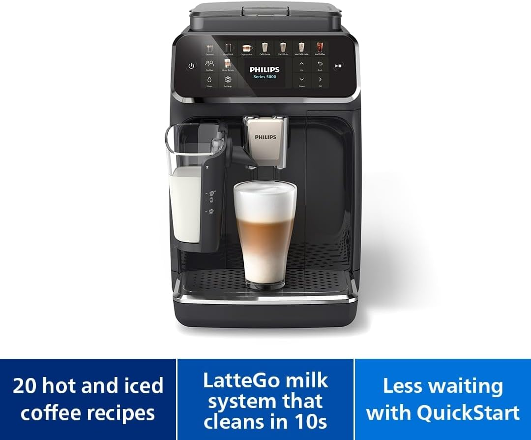 Philips 5500 Series Fully Automatic Espresso Machine &ndash; 20 Hot & Iced Coffees, Quick-To-Clean Lattego Milk System, 40% Quieter with Silentbrew, Less Waiting with Quickstart, Glossy Black (EP5541/20) image number 2