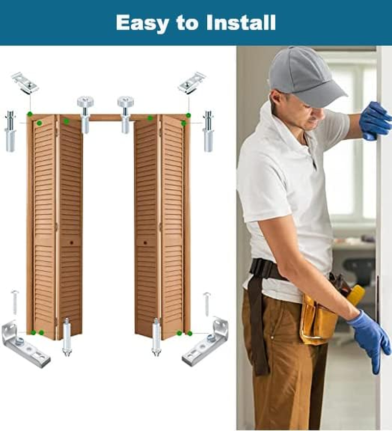 Bifold Door Hardware Kit, 2 Packs Pantry Closet Door Repair Kit Accordion Barn Folding Door Hardware Kit with 7/8" Guide Wheel Track, 3/8" Pivot, Include Bottom Pivots, Bracket & Guide Wheel Door image number 4