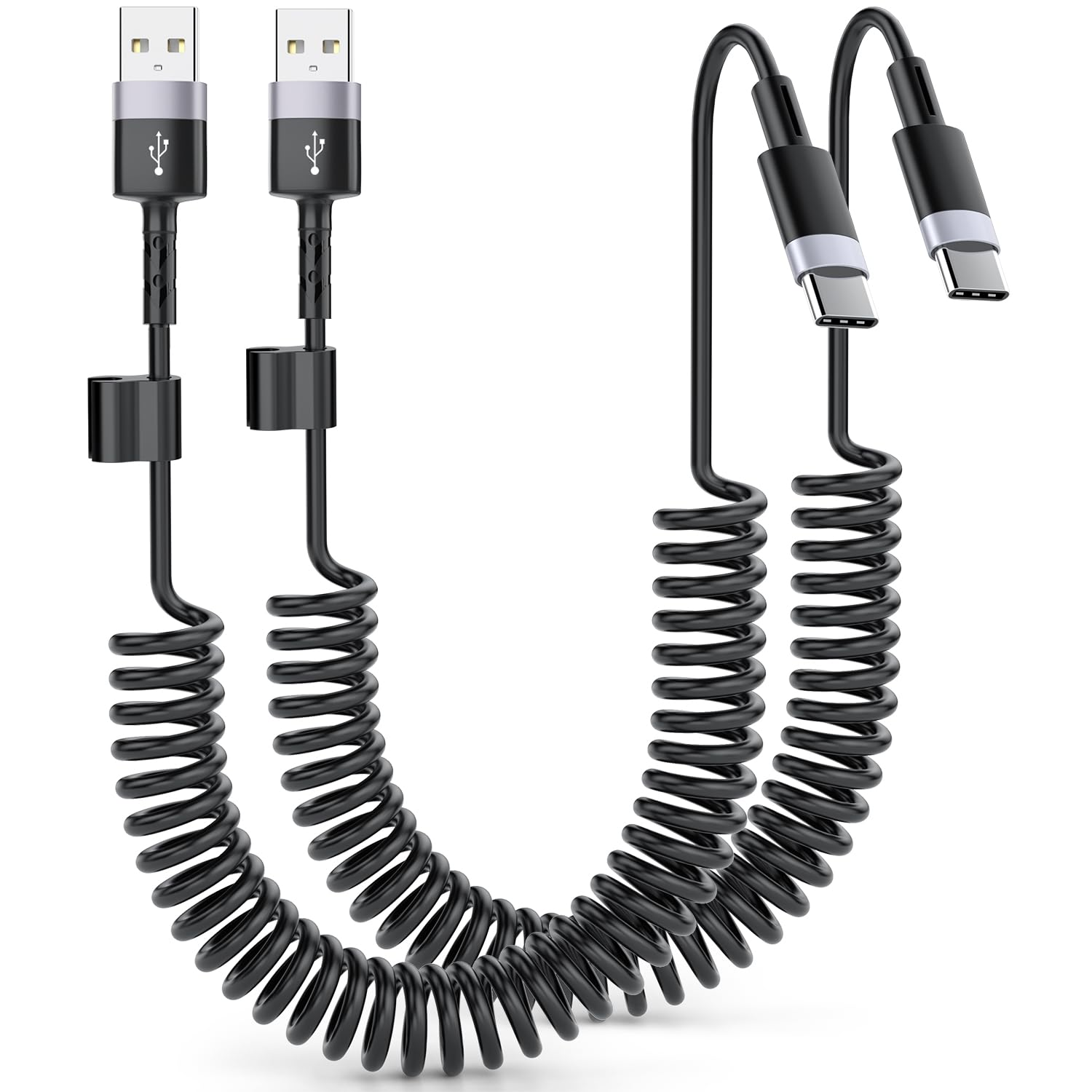 Coiled USB to USB C Cable, 1M Carplay Cable for Iphone 17, Short Car Charger Cord for Iphone 16/15 Pro Max, Samsung Galaxy (USB a to USB C, Black, 2Pack 1M) image number 4