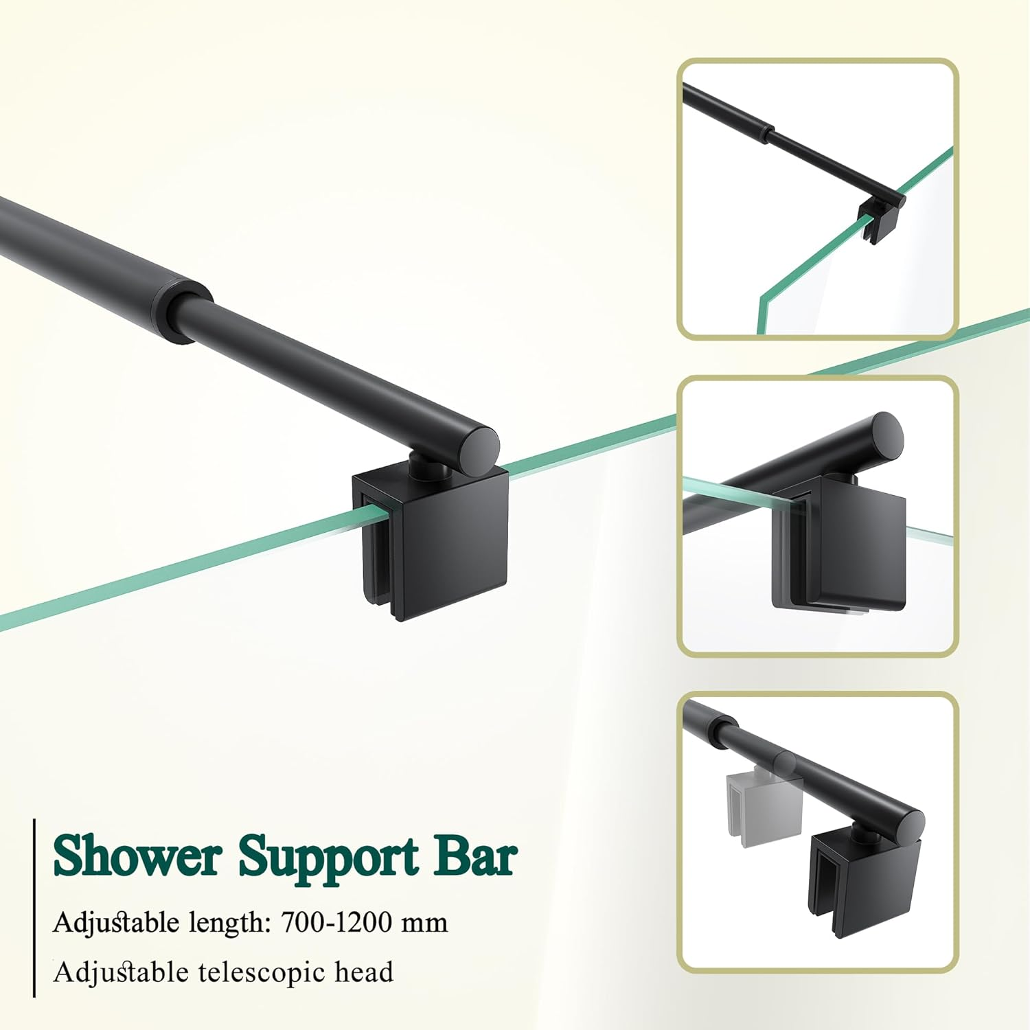 SVNR Adjustable Stainless Steel Telescopic Shower Screen Support Bar, 700Mm-1200Mm, 8-10Mm Glass Thickness (Silver Circular) image number 4