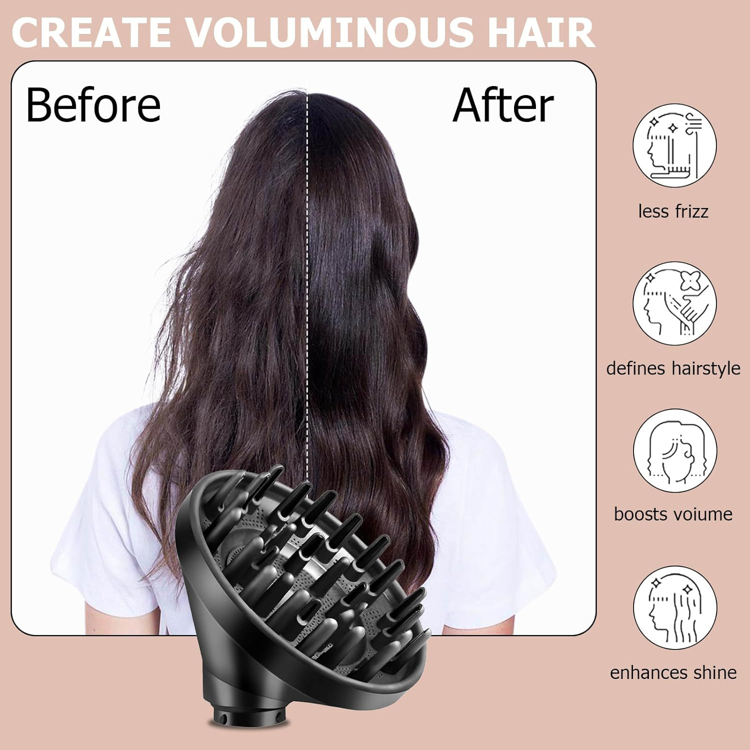 Upgraded Diffuser Attachment Compatible with Dyson Airwrap, Hair Dryer Diffuser Nozzle Attachment for Airwrap Styler, Lightweight Travel Hair Tool for Home & Salon Styling image number 3