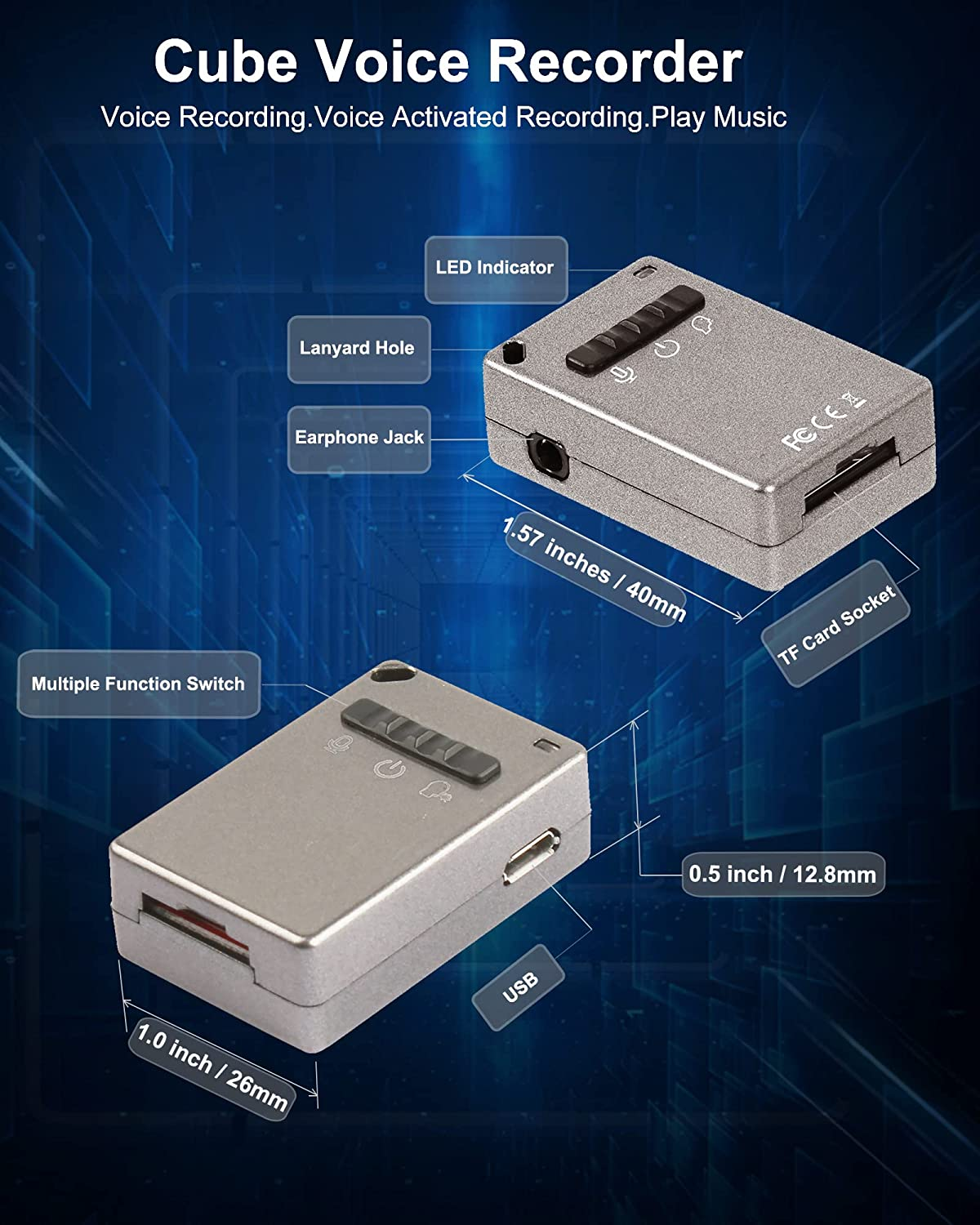 32GB Mini Digital Voice Recorder - Voice Activated with Playback Function, Ideal for Lectures, Meetings, and Dictation | USB Audio Recording Device image number 4