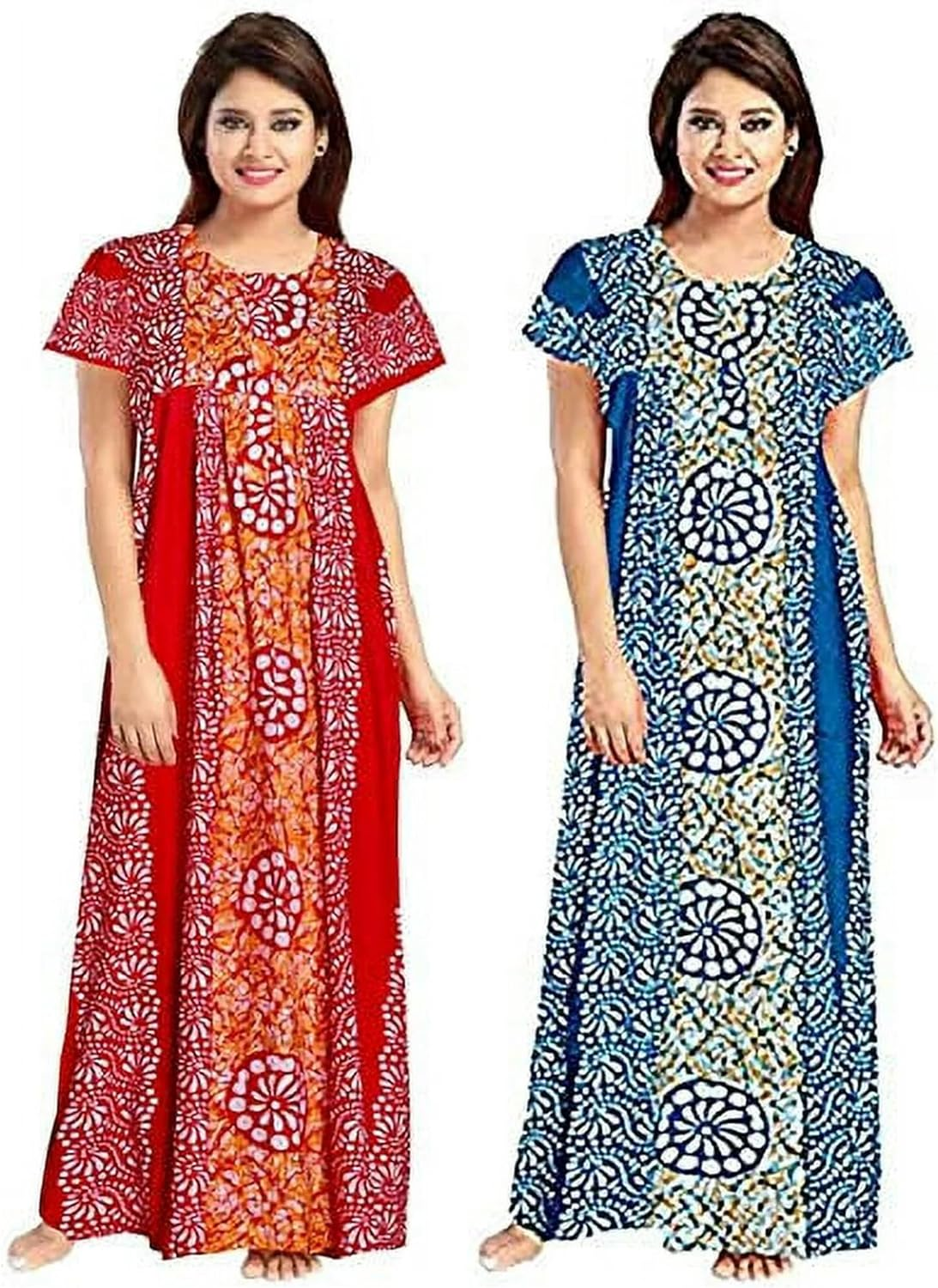 SATYA EXPORTS Women'S 100% Cotton Printed Maxi Night Gown Nighty Soft Fabric Nightgown,Sleepwear Free Size Pic of 2, Multicolor, One Size