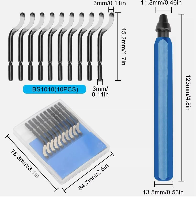Walquicks 1 Set Deburring Tool Kit with 10 High-Speed Steel Blades - Non-Slip Handle Deburring Tool for Metal, Plastic, PVC Pipe, Copper, Resin & 3D Printed Edges - Professional Rotary Deburrer image number 4