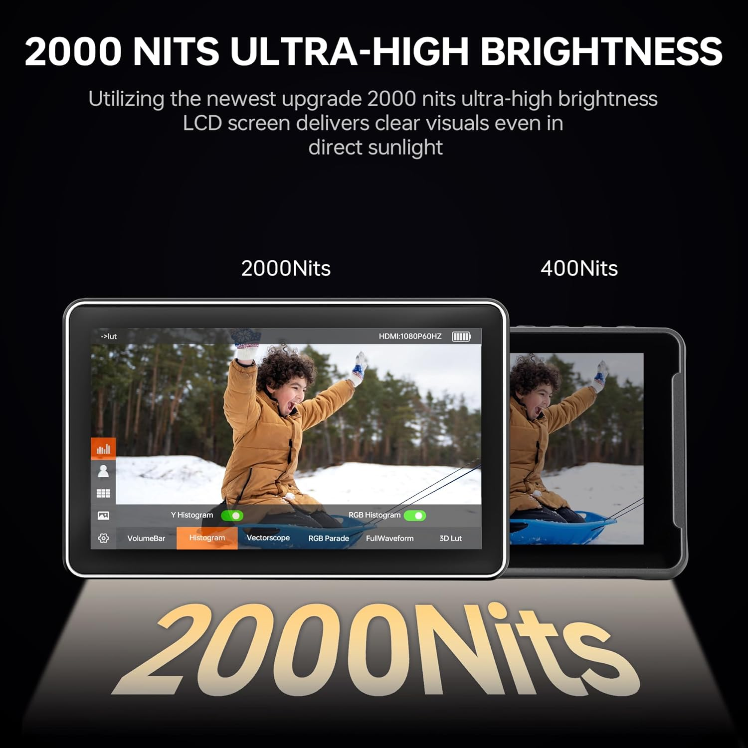 VILTROX DC-X2 2000 Nits Camera Field Monitor Kit with Rig Cage 6 Inch Touchscreen DSLR Monitor with 1920X1080 IPS 4K HDMI Loop In/Out 3D Luts Waveform Video Peaking Focus Assist Battery Sunshade Hood image number 5