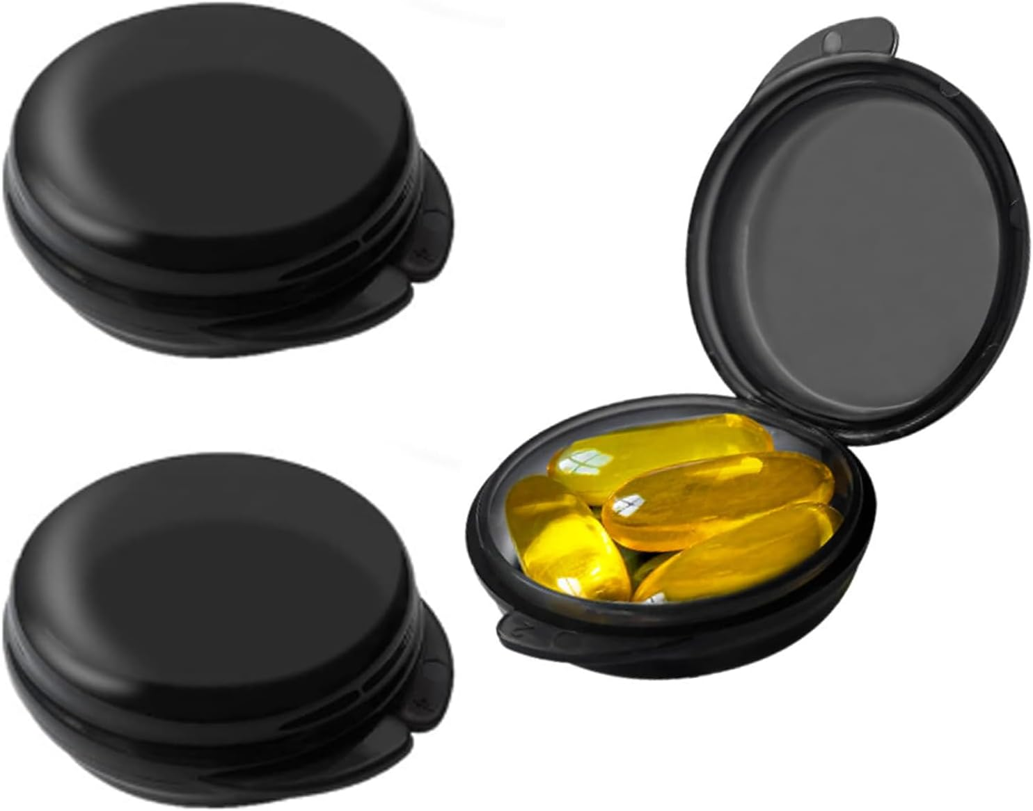 3 Pack Small Pill Box, round Case, Portable Mini Black Medicine,Holder Container Organizer, Travel Pill Case Medicine Storage Container image number 6