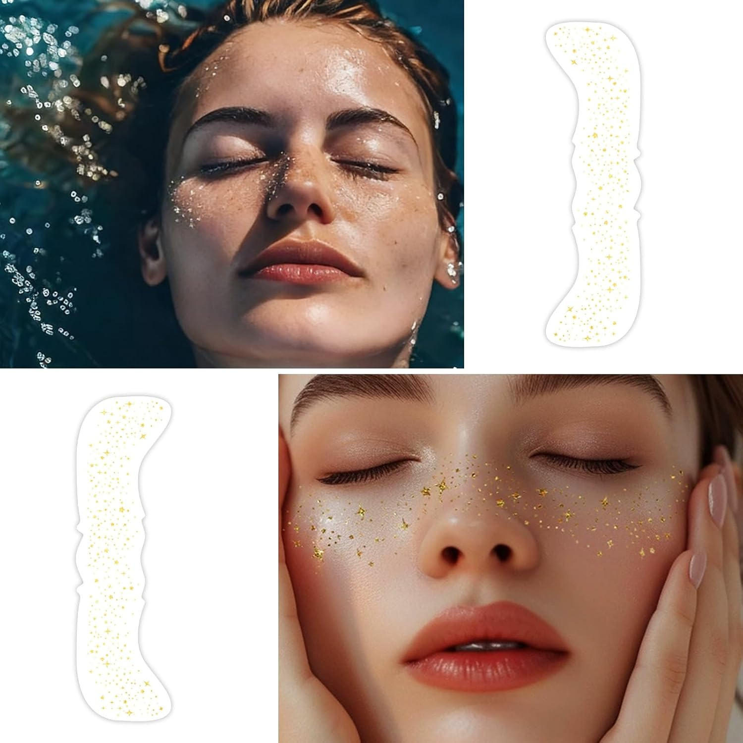 Luzcauwy 6Pcs Glitter Freckles Face Tattoo &ndash; Gold Speckles Makeup Patches for Festival, Cosplay, Photo Shoots & Parties, Easy to Apply Temporary Face Stickers image number 1