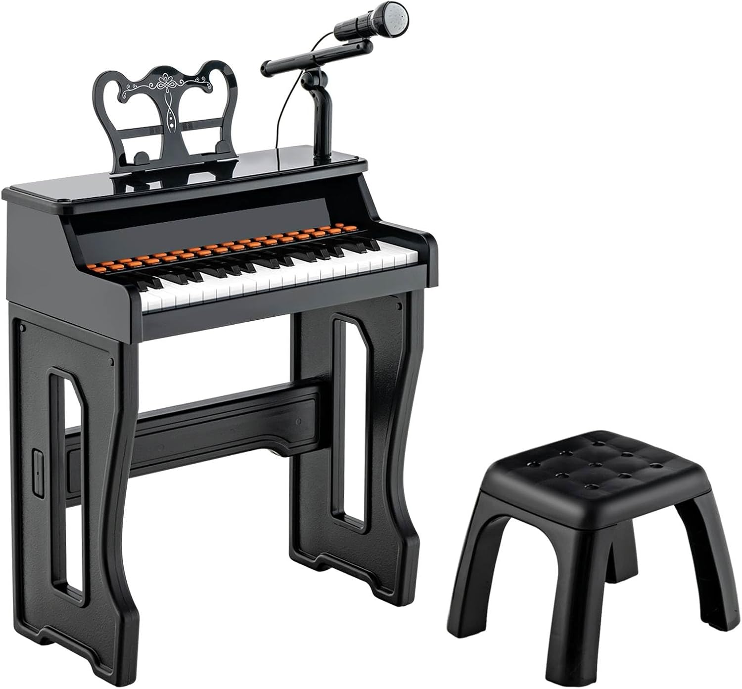 HONEY JOY 37-Key Piano Keyboard Toy, Electronic Musical Instrument W/ Adjustable Microphone, Detachable Music Stand & Matching Stool, Educational Gift for Toddlers Aged 3+ Years Old (Pink)