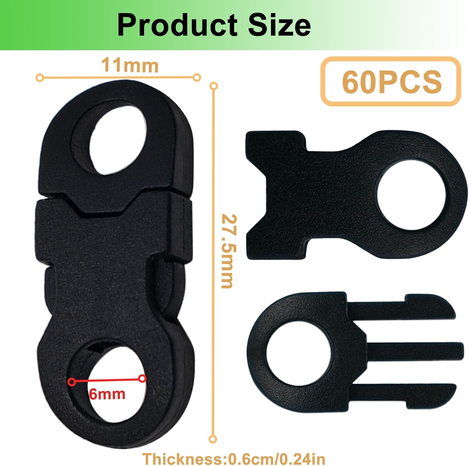 60 Pcs Black Mini Safety Breakaway Buckles Side Release Plastic Paracord Buckles Quick Side Release Snap Buckles for DIY Crafts Accessories