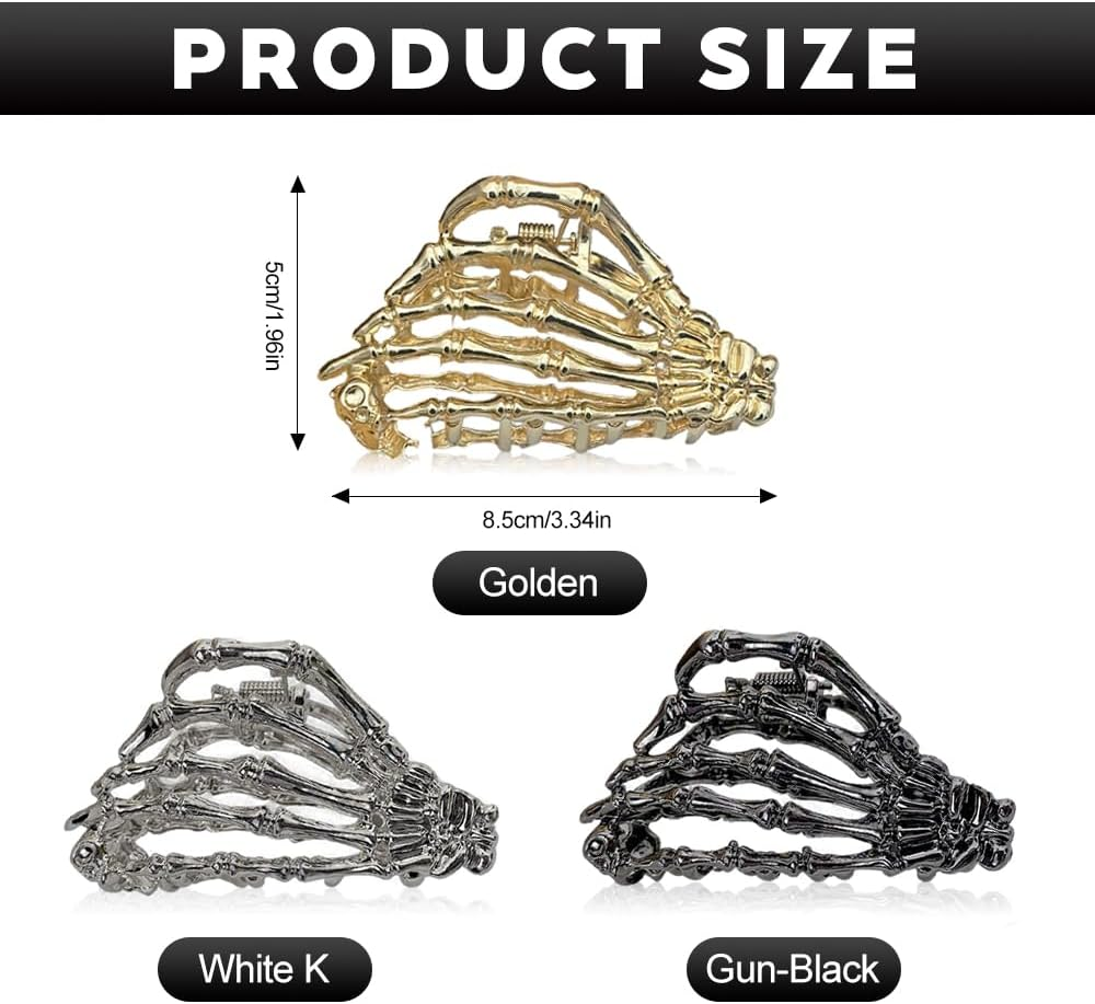 XFSRG Pack of 3 Women'S Gothic Skeleton Claw Clip Punk Non-Slip Hair Accessories for Halloween Party Cosplay (Set A) image number 5