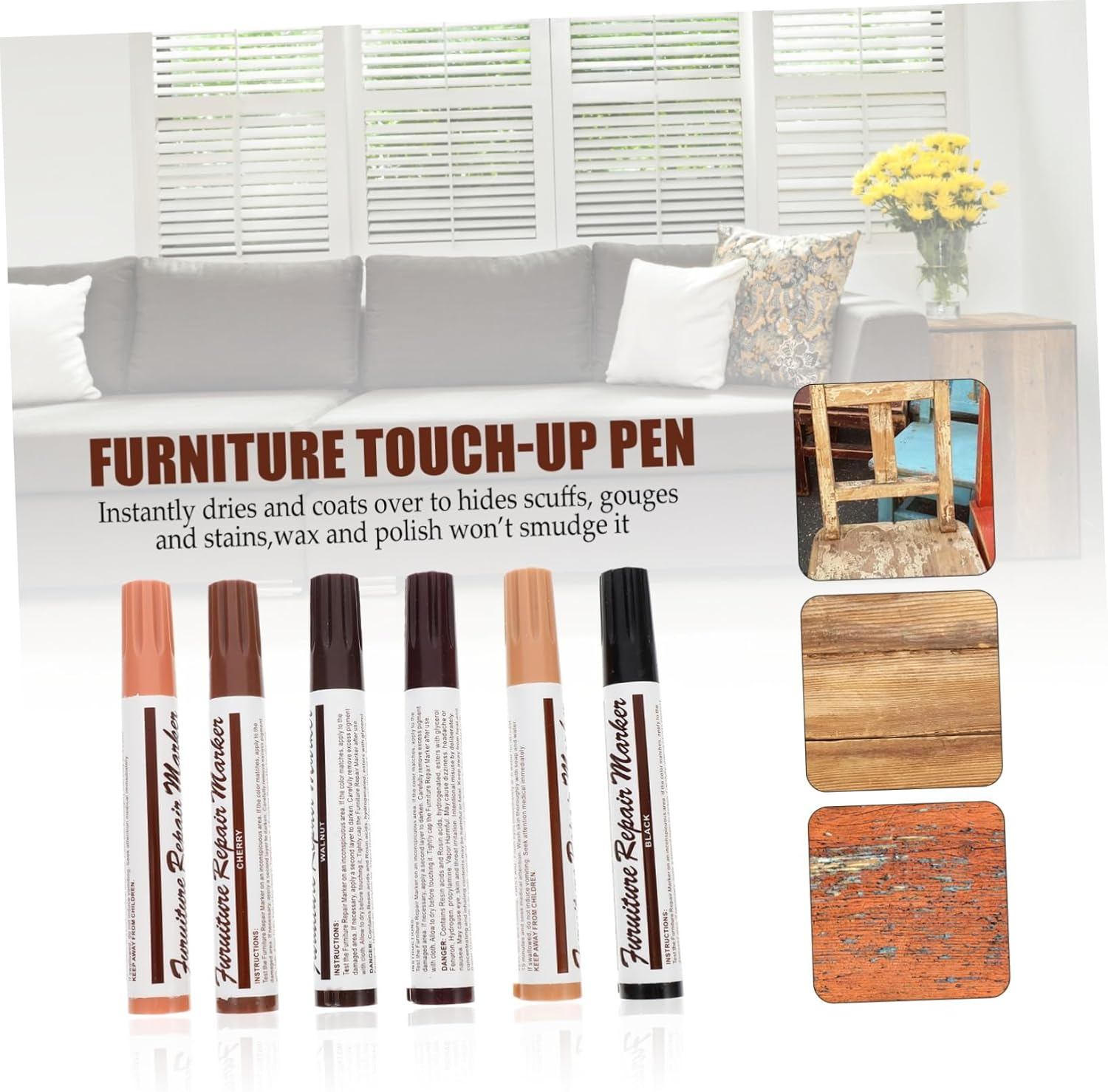Healeved 12Pcs Repairing Pen Furniture Touch-Up Pen Wood Scratch Repair Kit for Household Wooden Furniture Markers