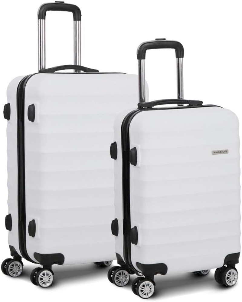 Wanderlite Luggage Set 2Pcs Trolley Suitcase Sets Hard Case Shell, Bag Carry on Adult Kids White Travel Hand Luggages, Lightweight Roller TSA Lock 4 Universal Wheels image number 7