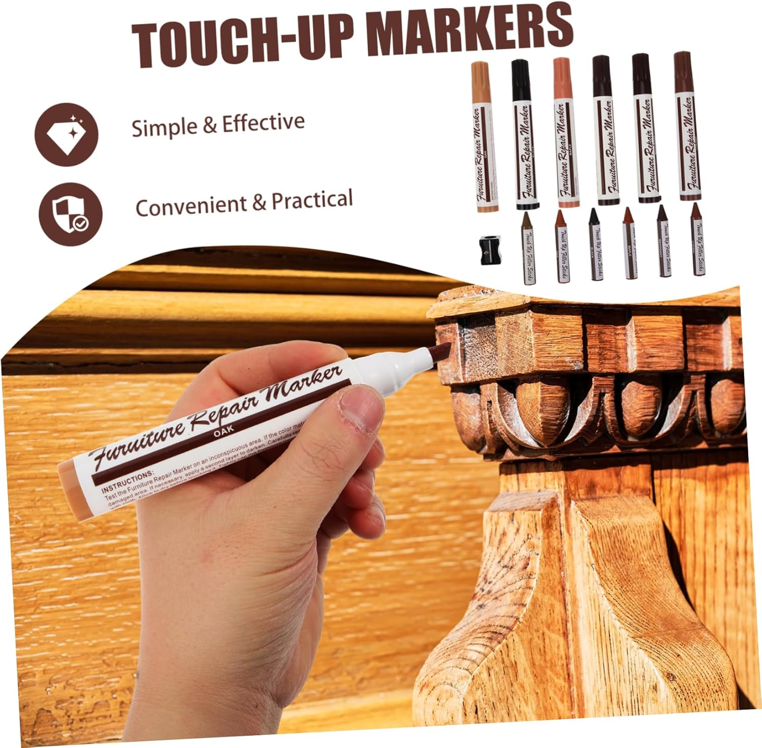 Outanaya Furniture Repair -Up Marker Wood Floor Scratch Repair Kit Home Supplies Wood Markers image number 2