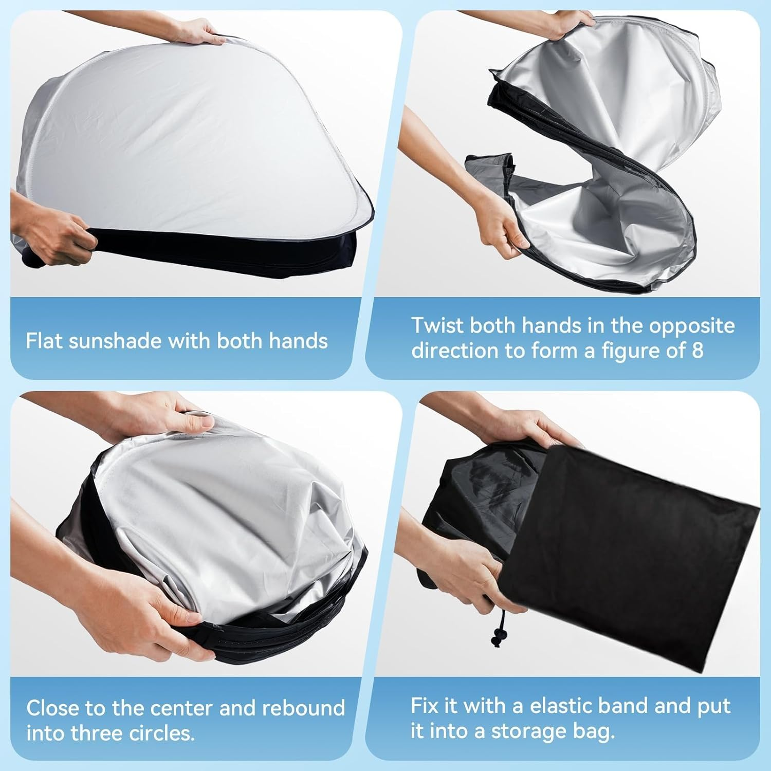 Car Windshield Sun Shade, 240T Thickened Car Window Shades Heat Reflective Interior Cool, Universal Fit for Most Cars Suvs Trucks, Compact Foldable Design with Storage Bag (145Cmx80Cm) image number 5