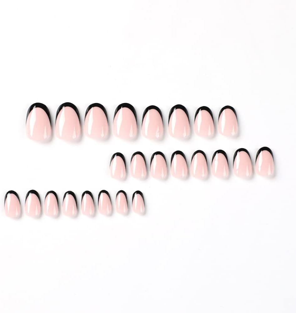 KXAMELIE Black French Press on Nails Almond Medium, Acrylic Press on Nails Naked with Daisy Fake Nails Youth Nails Stick on for Manicure image number 1