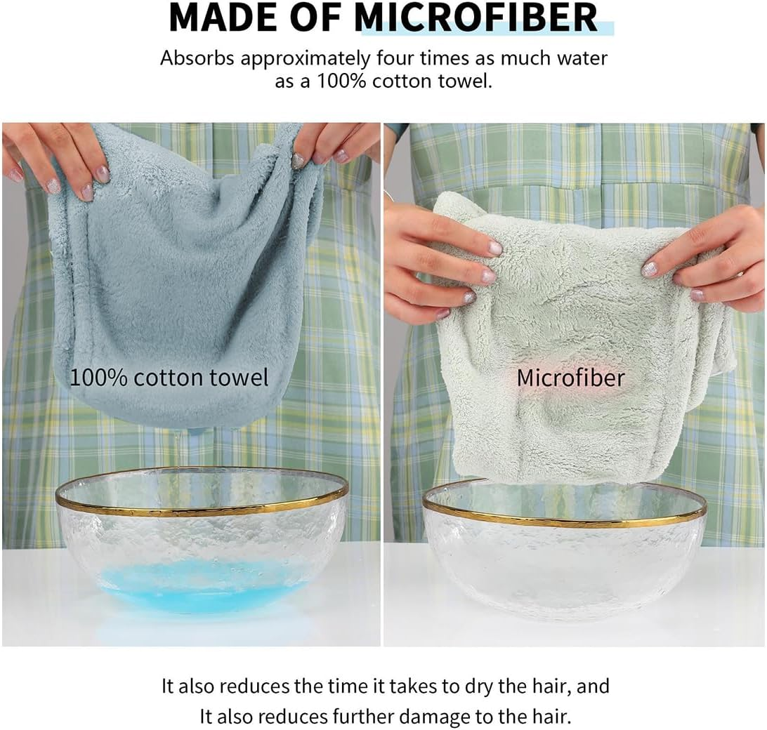 3 Pack Microfiber Hair Drying Towel Hair Drying Towel with Buttons, Super Absorbent, Quick Drying, Fluffy, Pink, Green, Brown image number 1