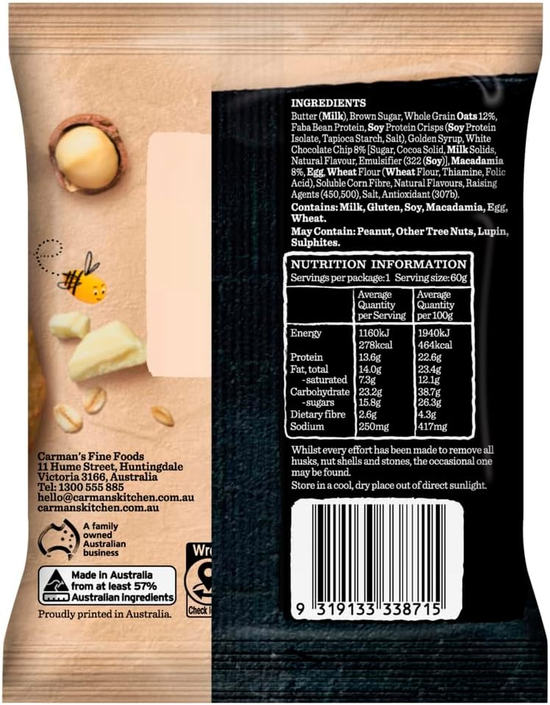 Carman'S White Choc and Macadamia Protein Cookie - 12 X 60G (Pack of 12) image number 4