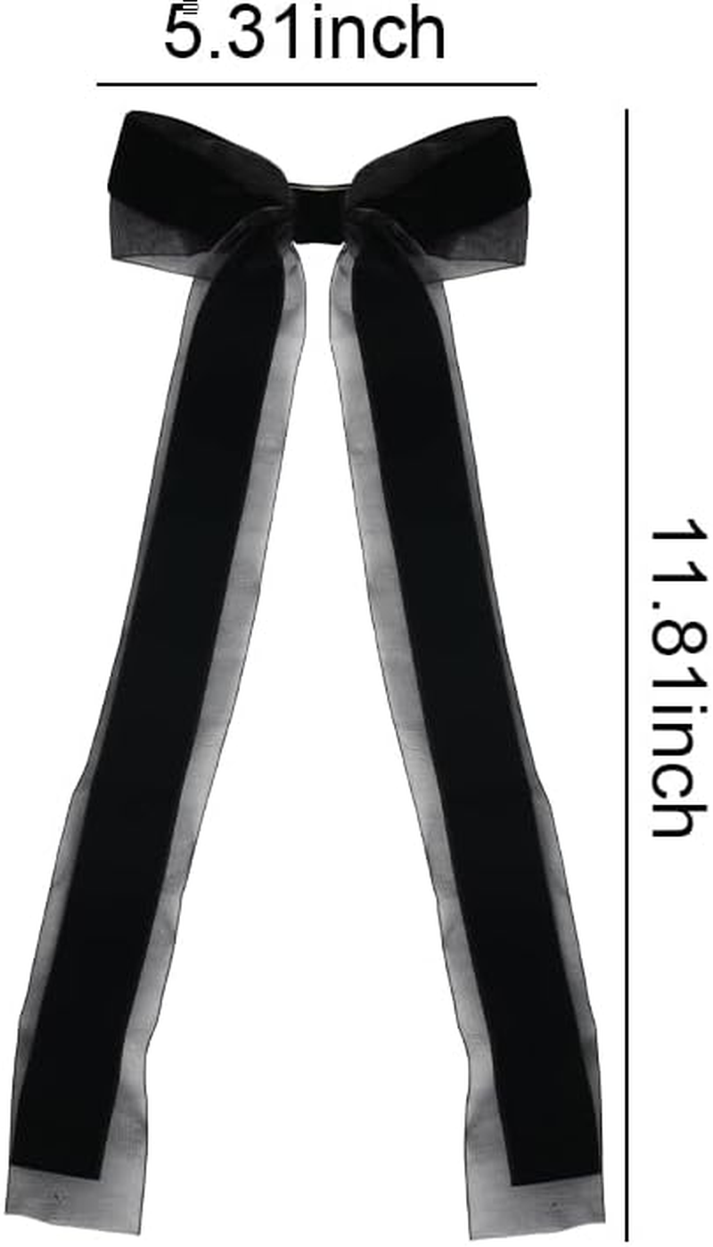 Bow Clips Black Ribbons for Women Girls Mesh Velvet Bows Hair Accessories Ribbon Bowknot Barrettes Long French Clip