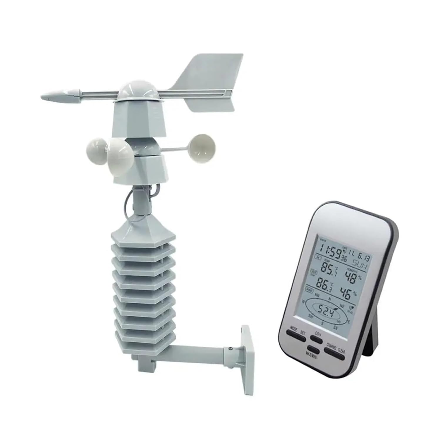 Wireless Digital Anemometer Weather Station Clock Professional Out Wind Speed Direction Chill Temperature Humidity Meter Sensor image number 2